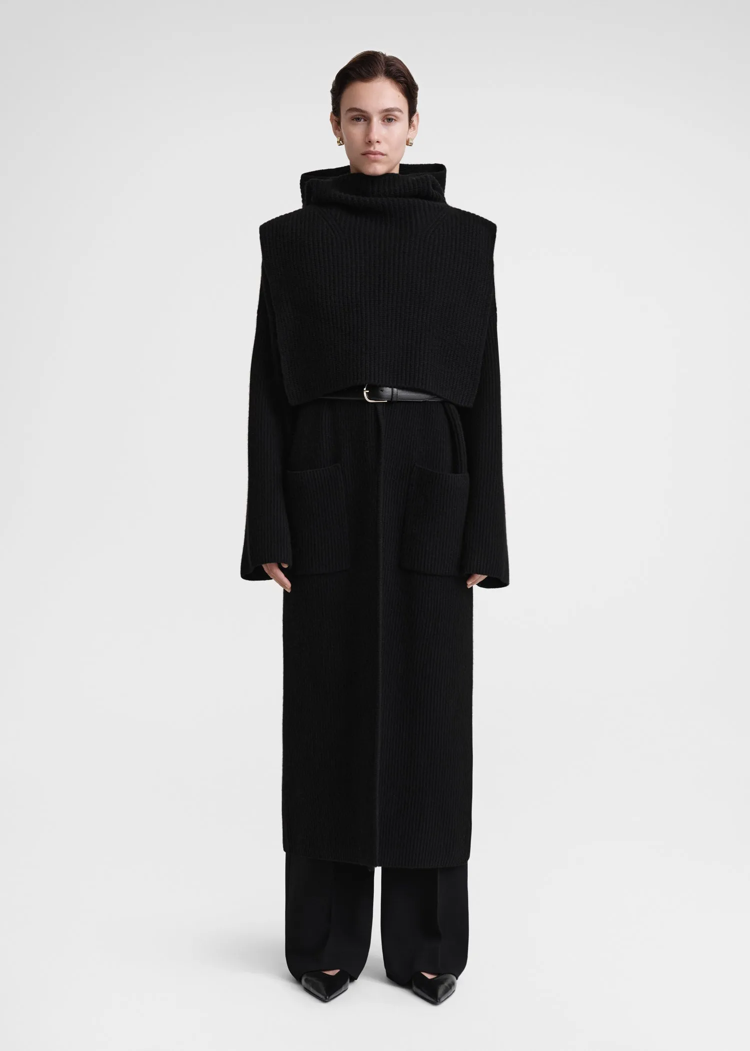 Ribbed wool hoodie bib black sold by Toteme product image thumbnail 2