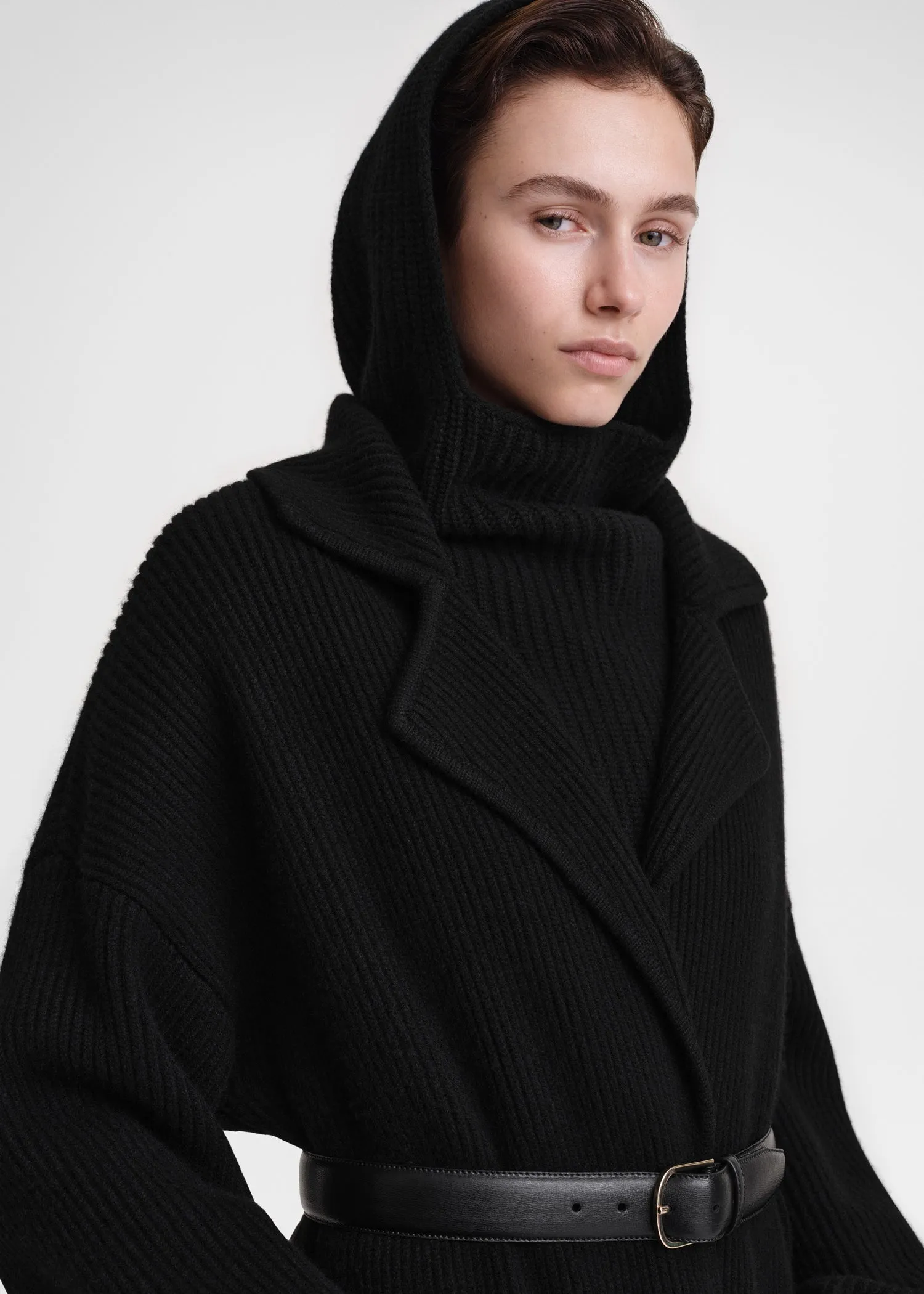 Ribbed wool hoodie bib black sold by Toteme product image thumbnail 4