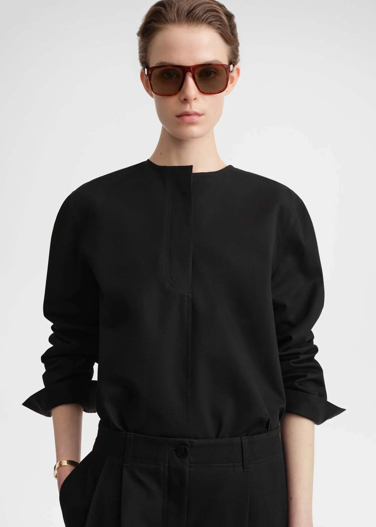 Collarless cotton-twill shirt black sold by Toteme product image thumbnail 4