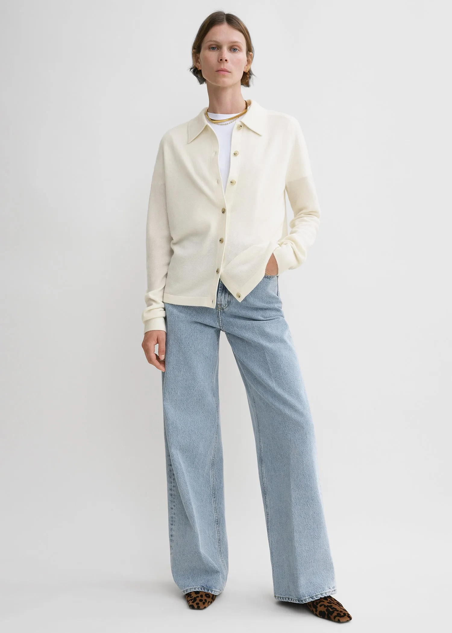 Raglan-sleeve cashmere cardigan talc sold by Toteme