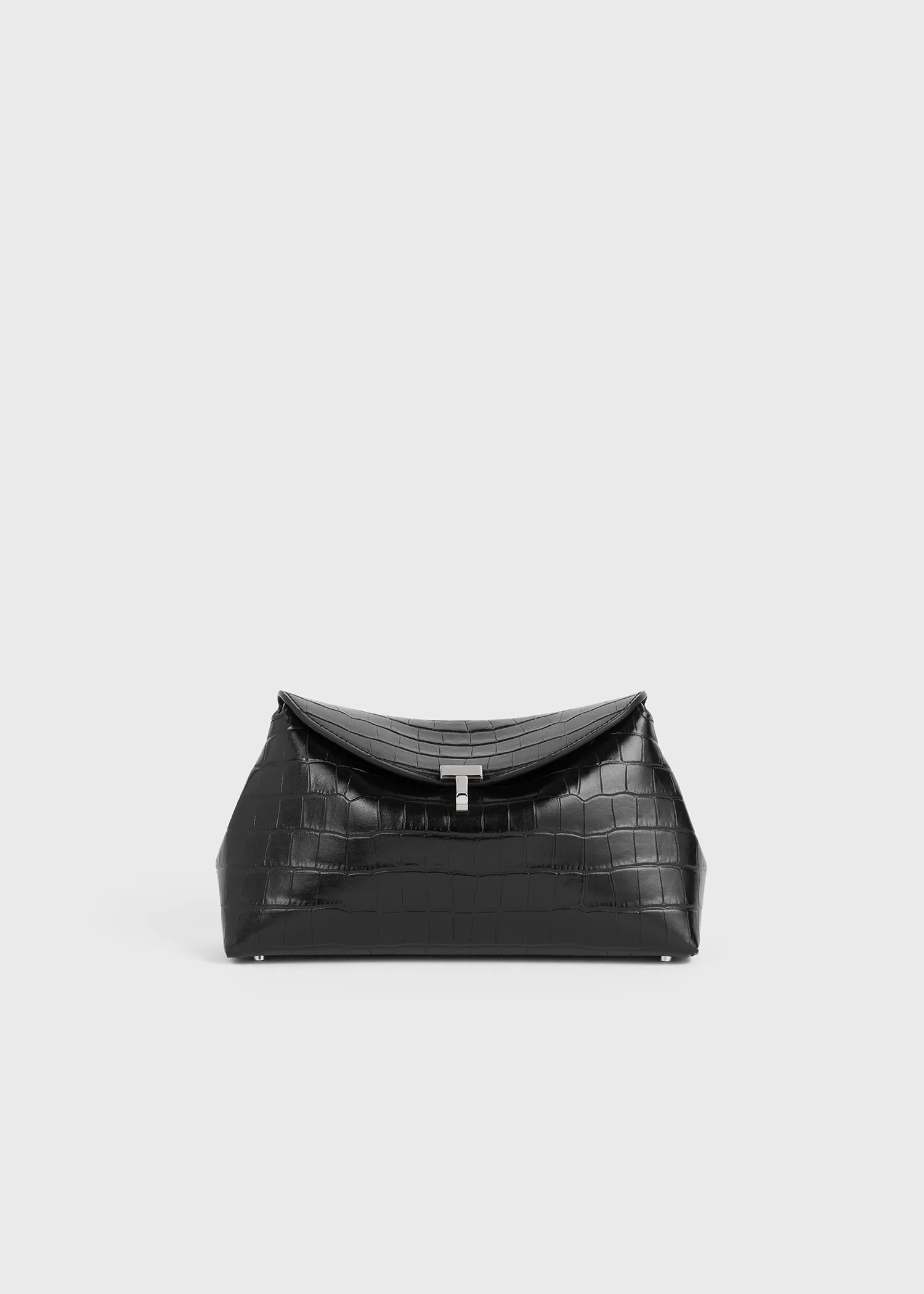 T-Lock croco-embossed clutch black sold by Toteme