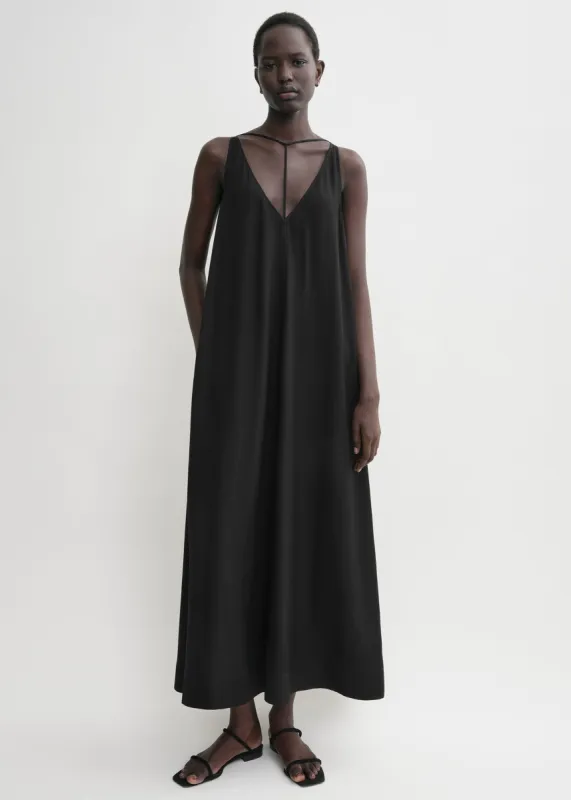 T-strap crepe-back satin dress black sold by Toteme
