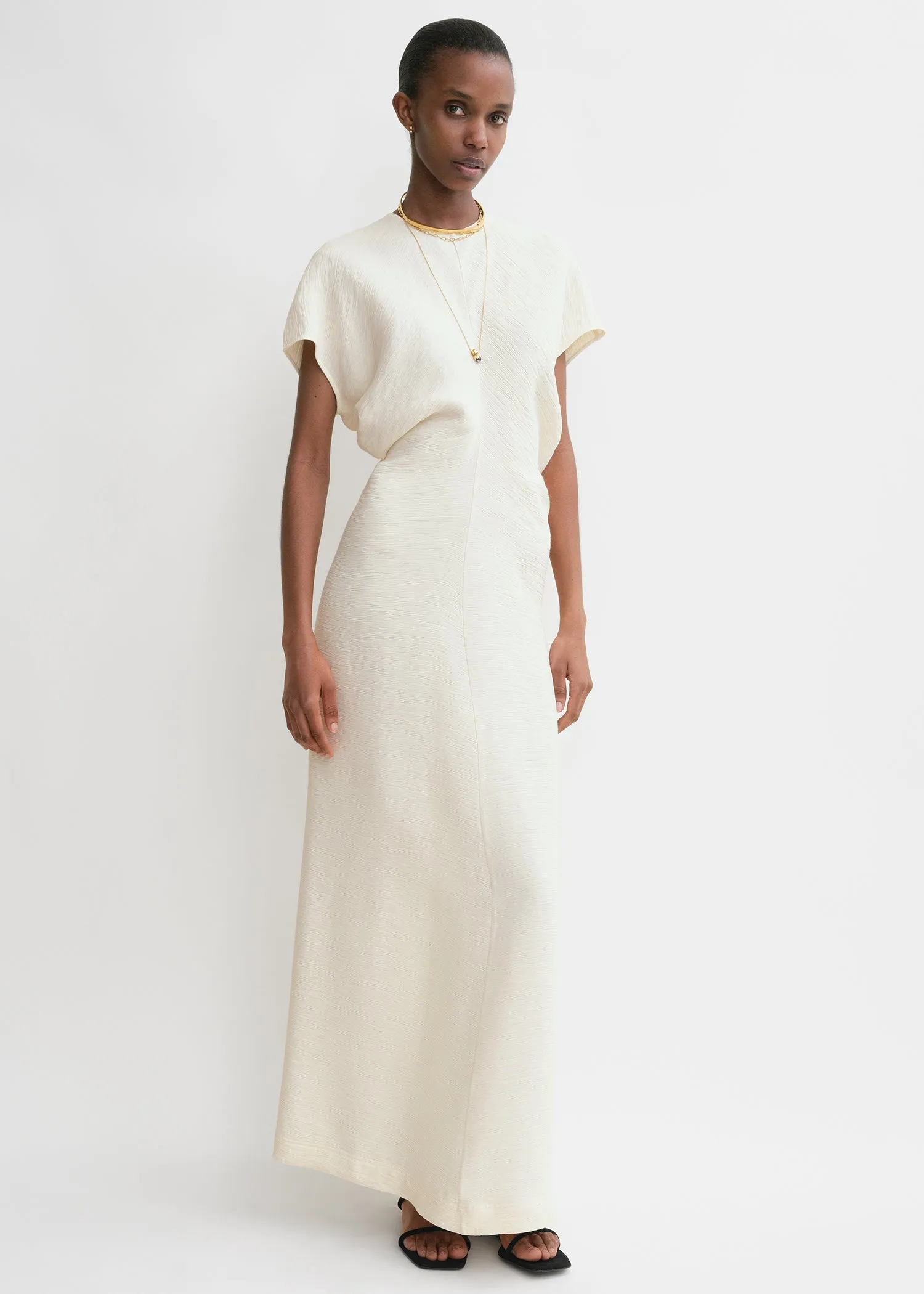 toteme slouch waist crinkled dress cream TOTEME Off-White Slouch Waist Maxi Dress Toteme
