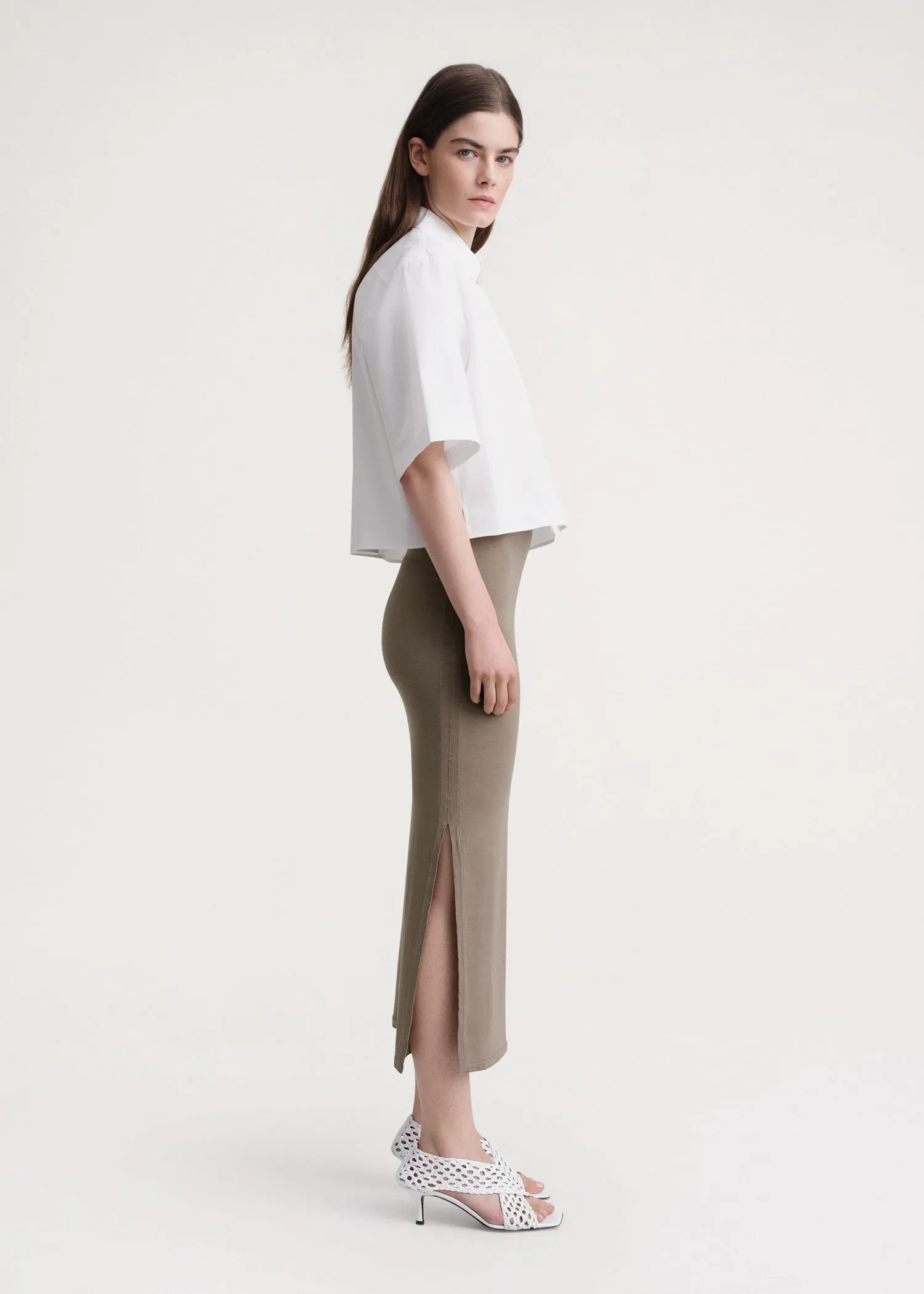 Side-slit jersey skirt dark taupe sold by Toteme product image thumbnail 2