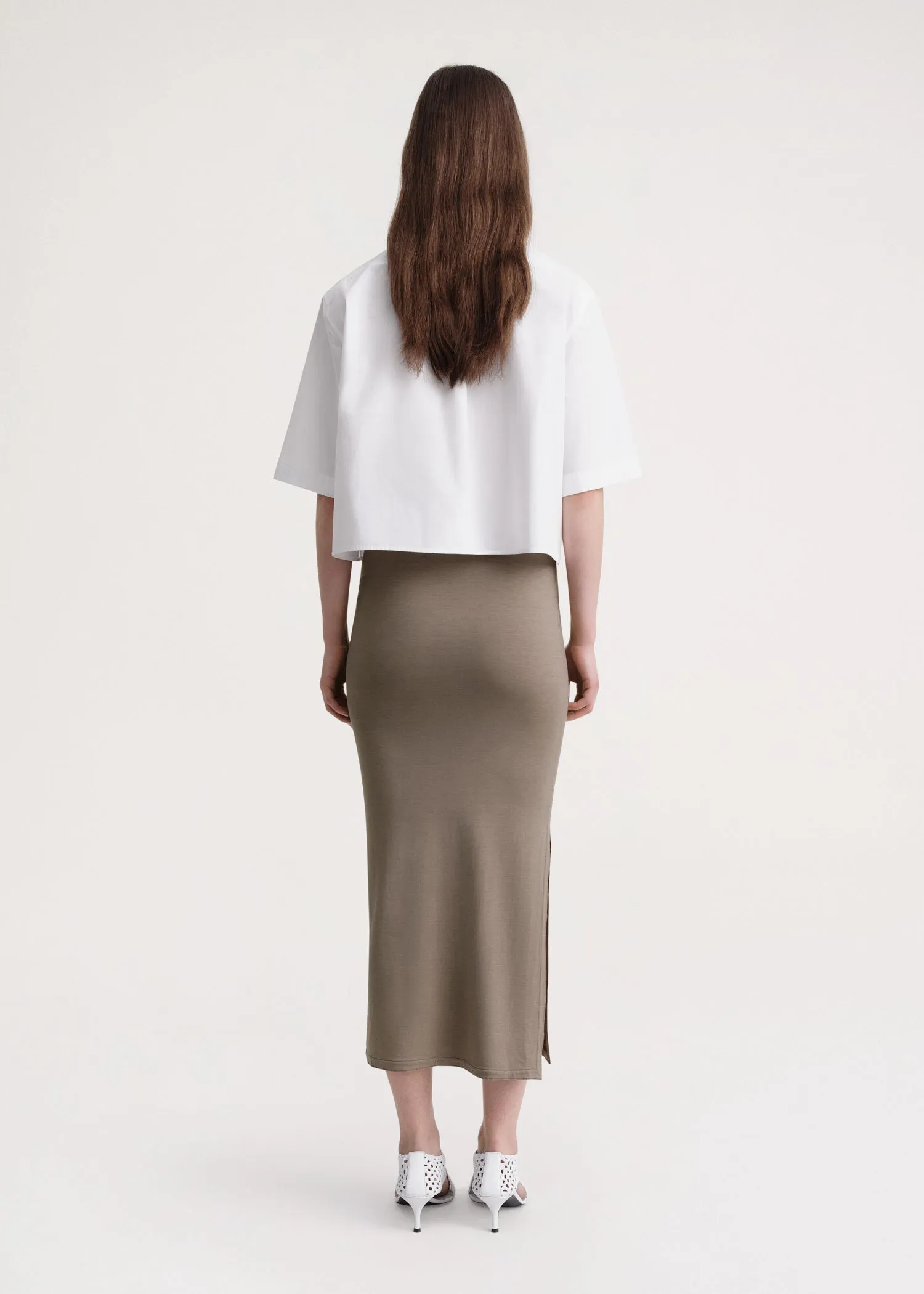 Side-slit jersey skirt dark taupe sold by Toteme product image thumbnail 3