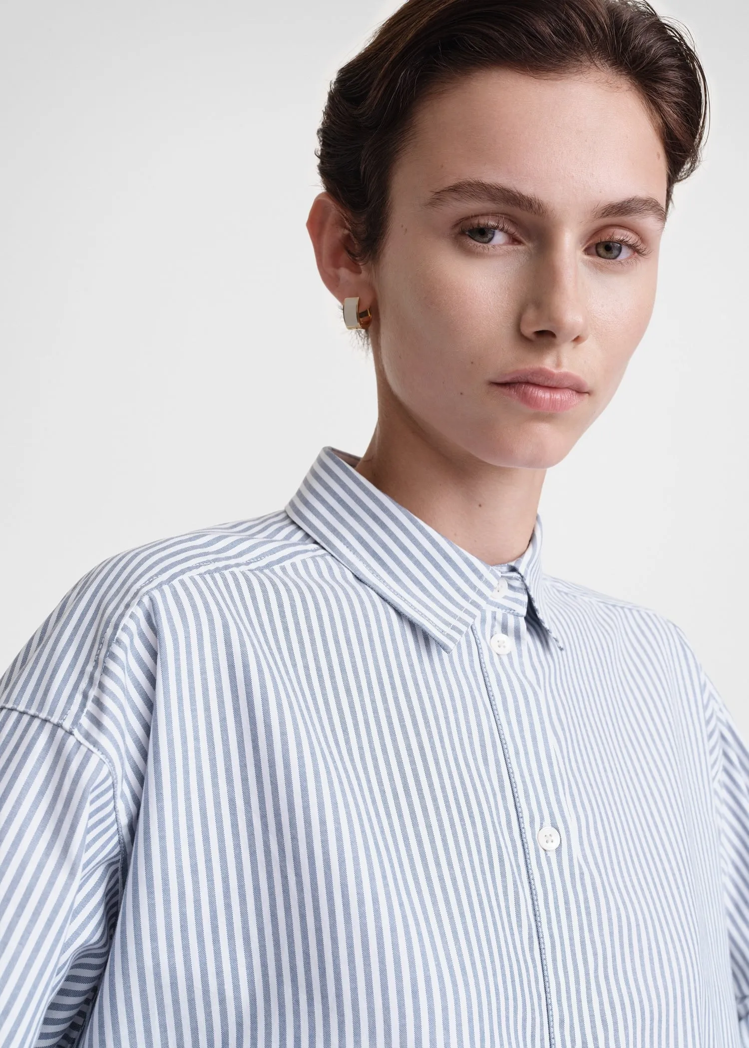 Striped half-placket shirt blue/white sold by Toteme product image thumbnail 4