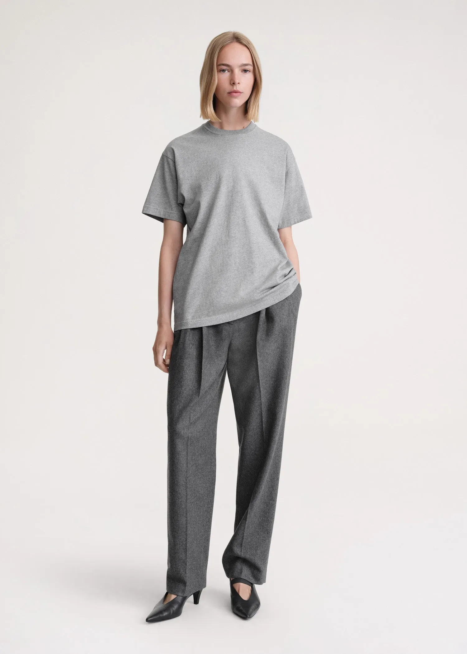 Straight cotton tee light grey melange sold by Toteme