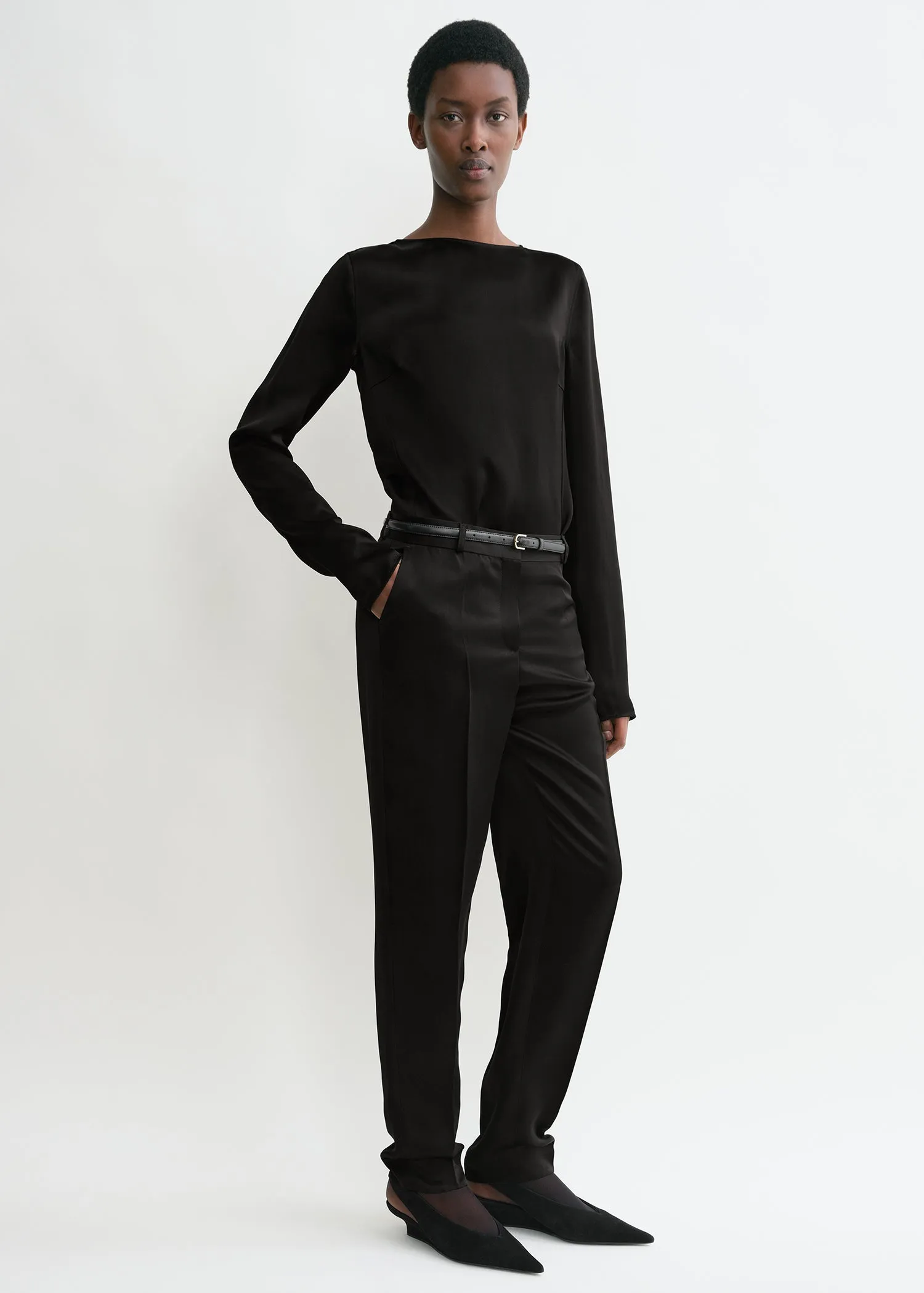 Long-sleeve satin top black sold by Toteme product image thumbnail 2