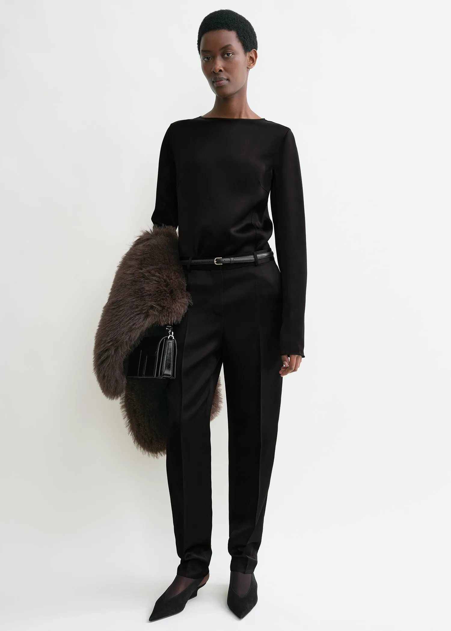 Long-sleeve satin top black sold by Toteme