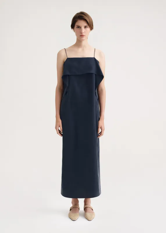 Draped silk cami dress navy sold by Toteme
