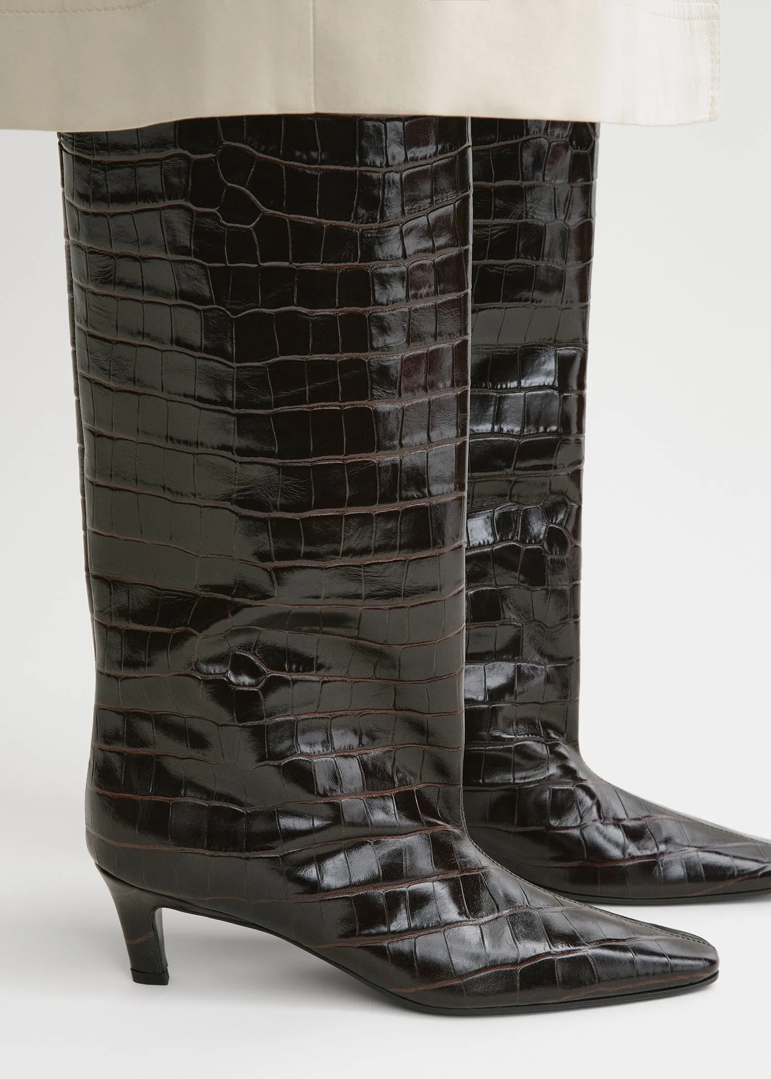 Croco-embossed wide shaft boots dark brown sold by Toteme product image thumbnail 3