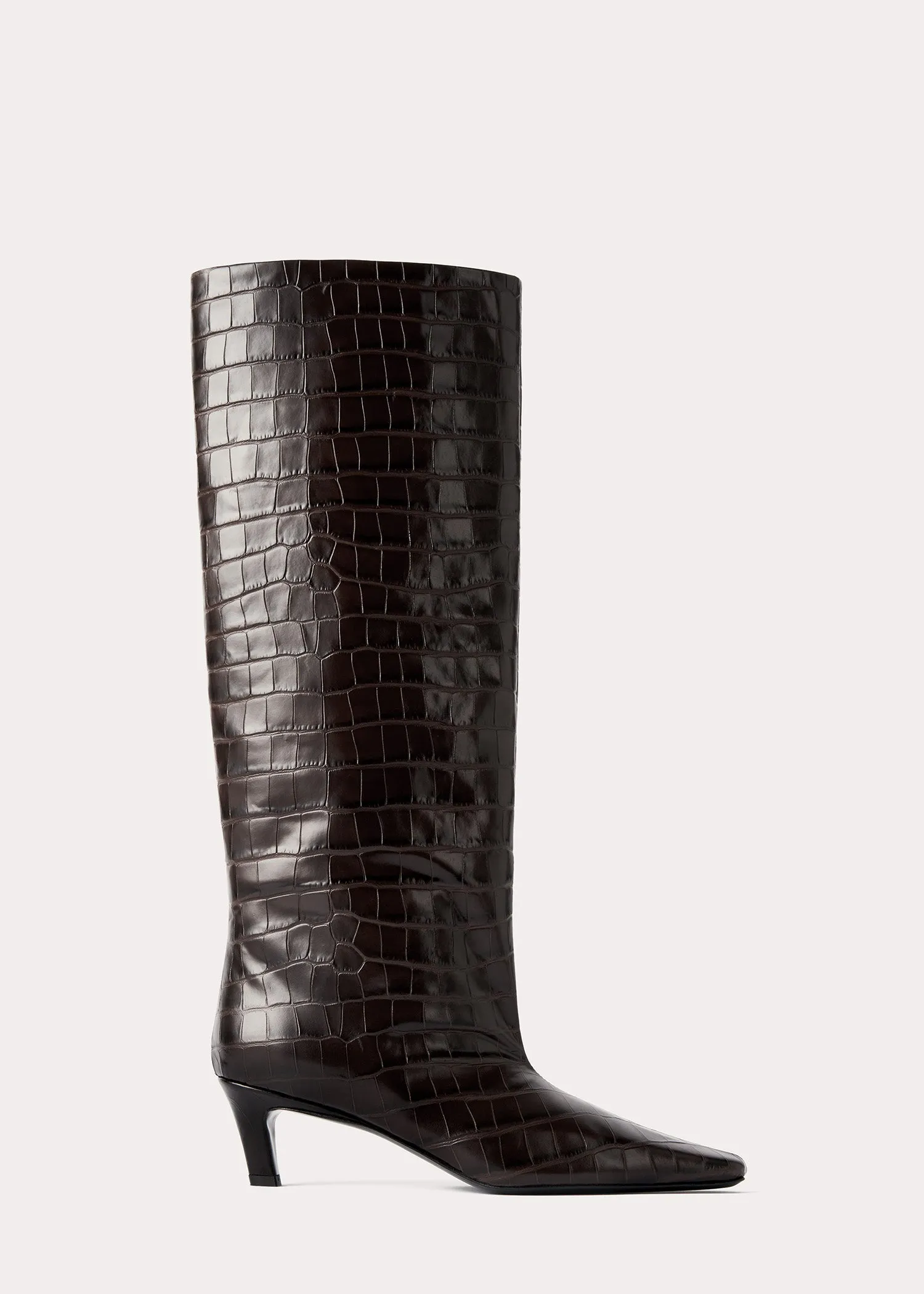 Croco-embossed wide shaft boots dark brown sold by Toteme