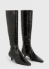 Slim croco-embossed knee-high boots dark brown sold by Toteme