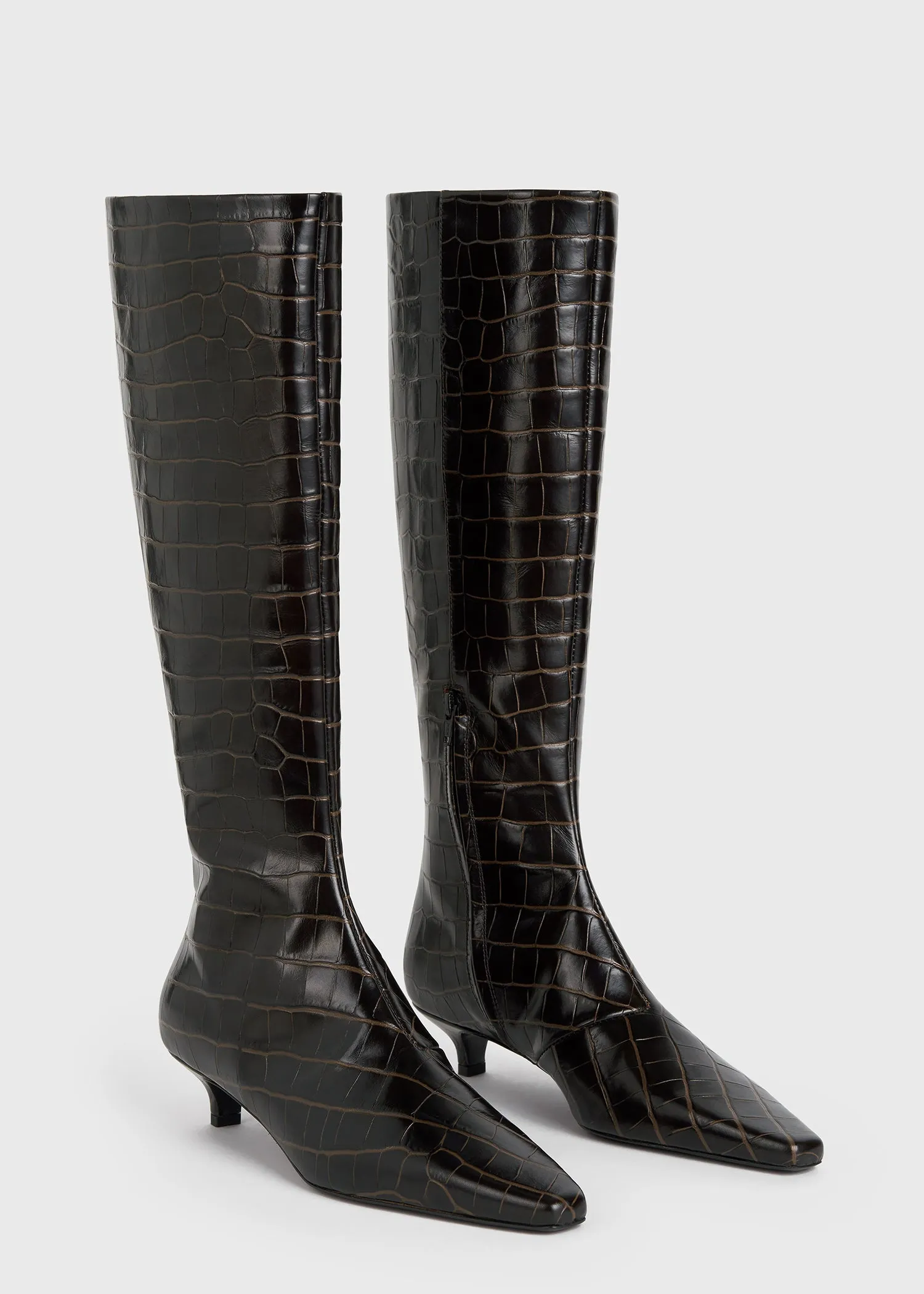 Slim croco-embossed knee-high boots dark brown sold by Toteme product image thumbnail 5