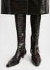 Slim croco-embossed knee-high boots dark brown sold by Toteme