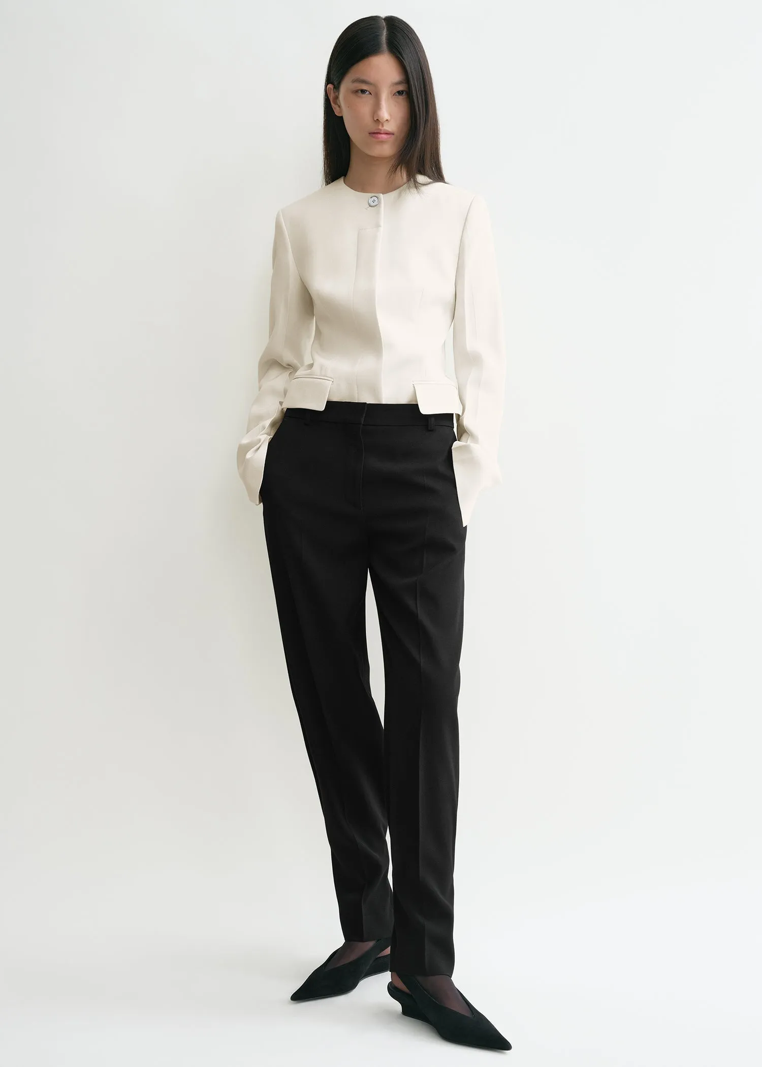 Collarless cinched jacket ecru sold by Toteme