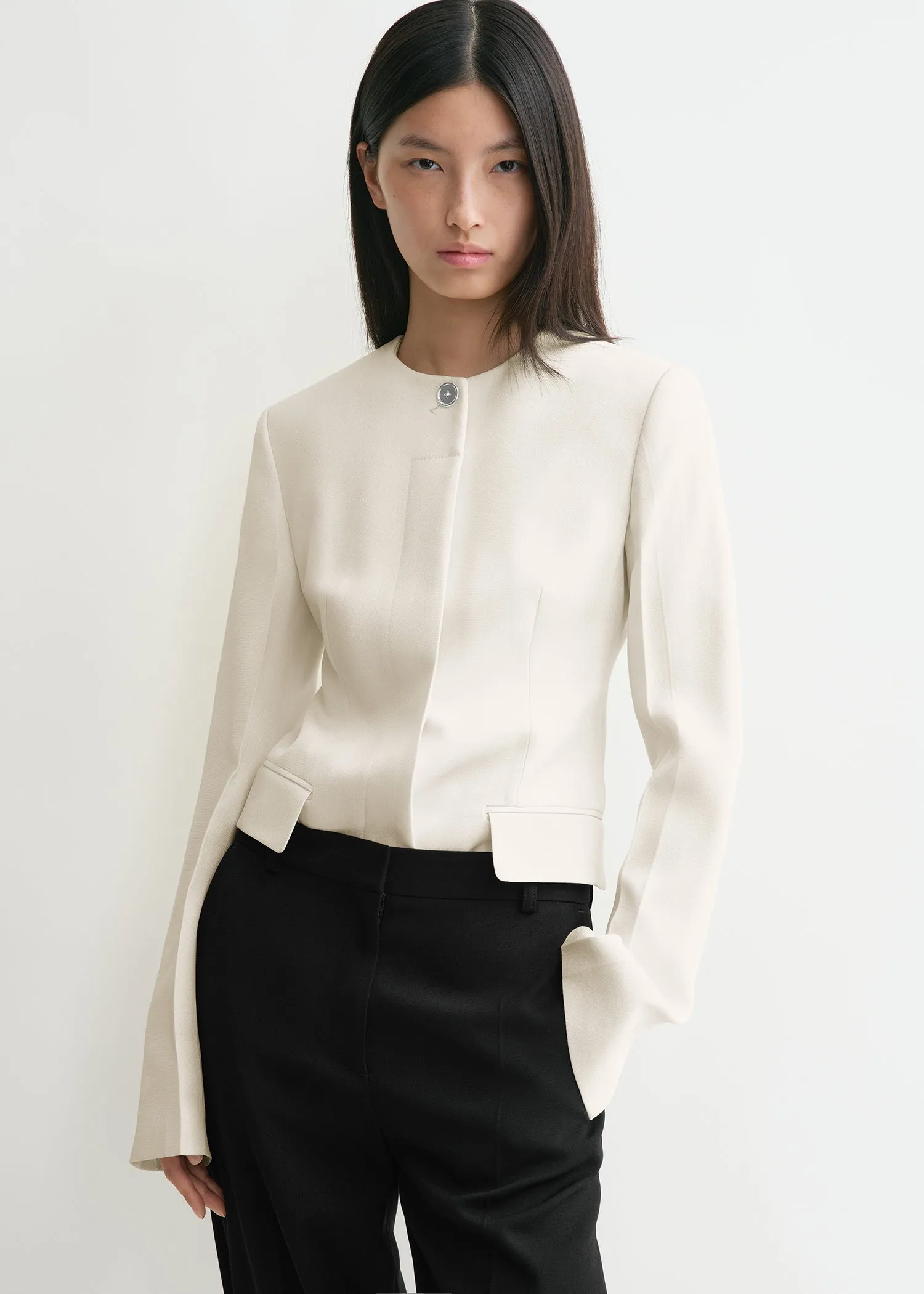 Collarless cinched jacket ecru sold by Toteme product image thumbnail 5