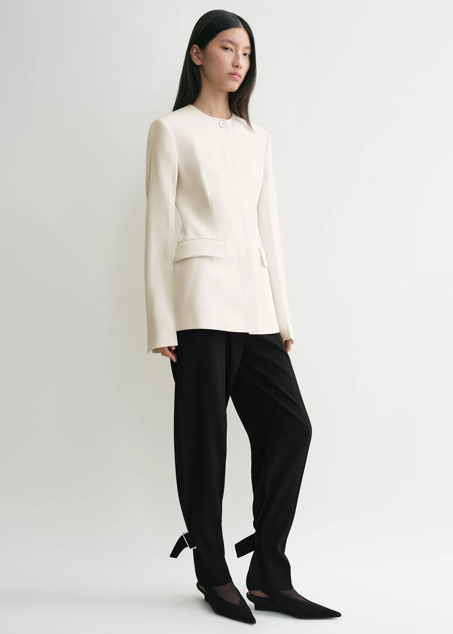 Collarless cinched jacket ecru sold by Toteme product image thumbnail 3