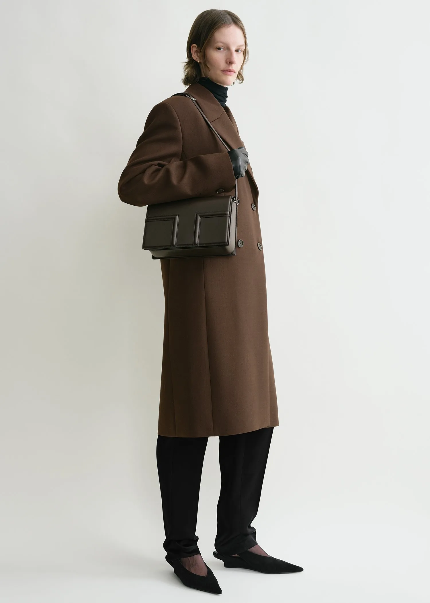 T-Flap leather bag coffee sold by Toteme product image thumbnail 3