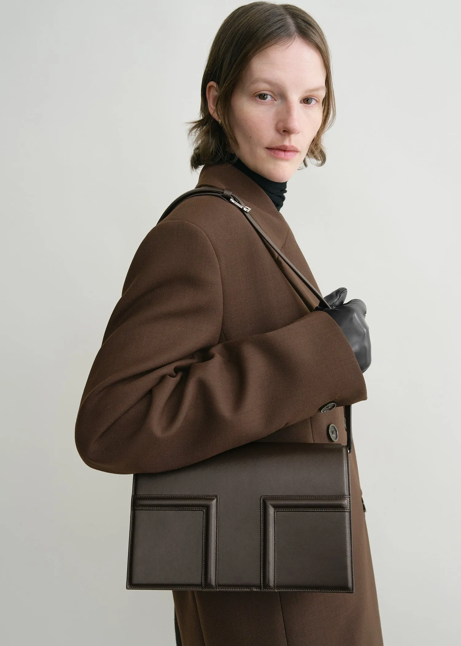 T-Flap leather bag coffee sold by Toteme product image thumbnail 2