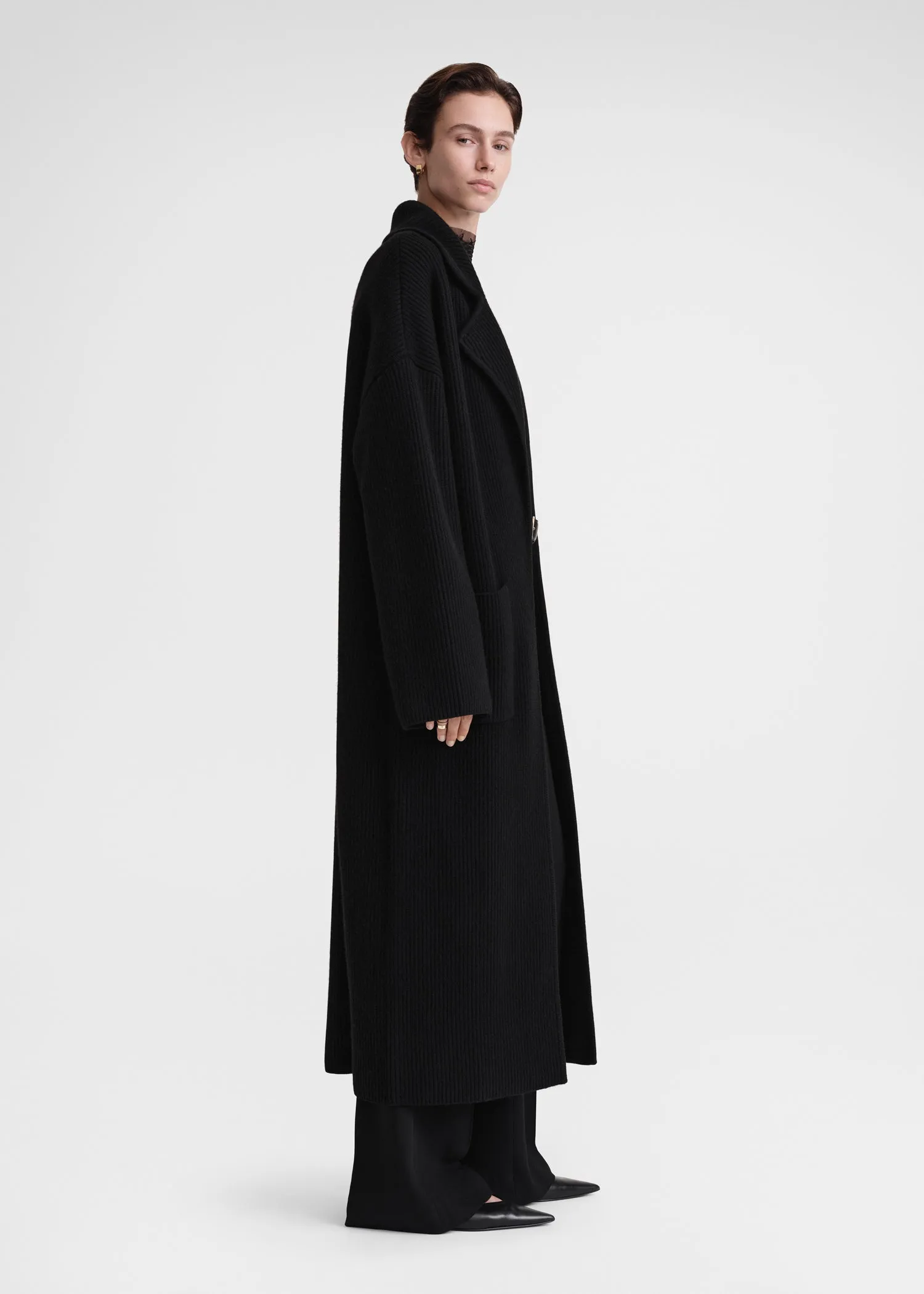 Rib-knit cardi coat black sold by Toteme product image thumbnail 2