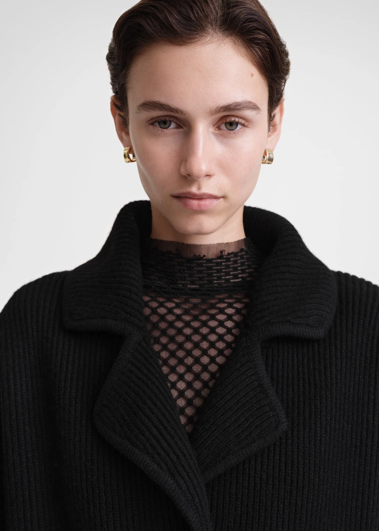 Rib-knit cardi coat black sold by Toteme product image thumbnail 4