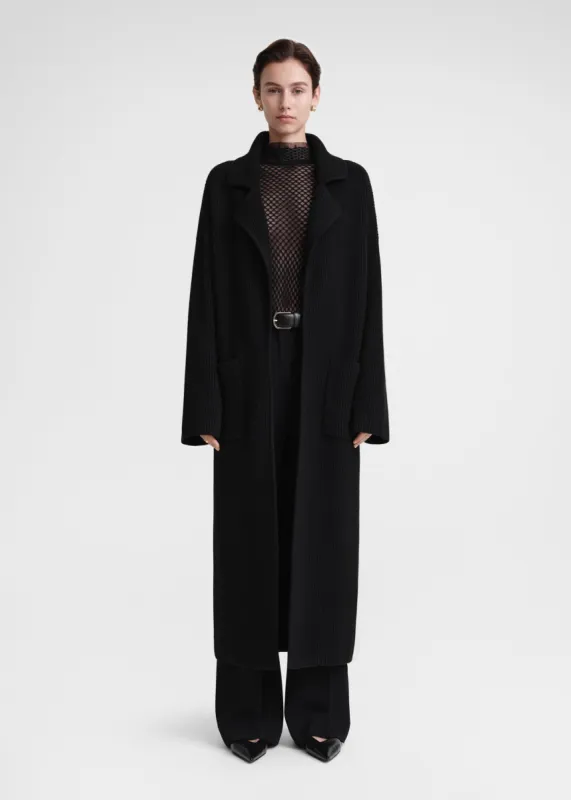 Rib-knit cardi coat black sold by Toteme