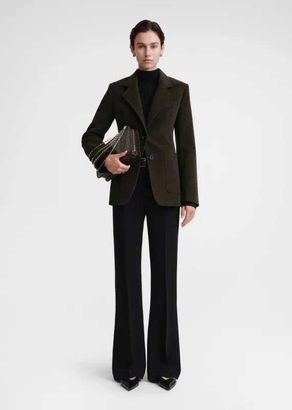 Cinched-waist moleskin blazer espresso sold by Toteme