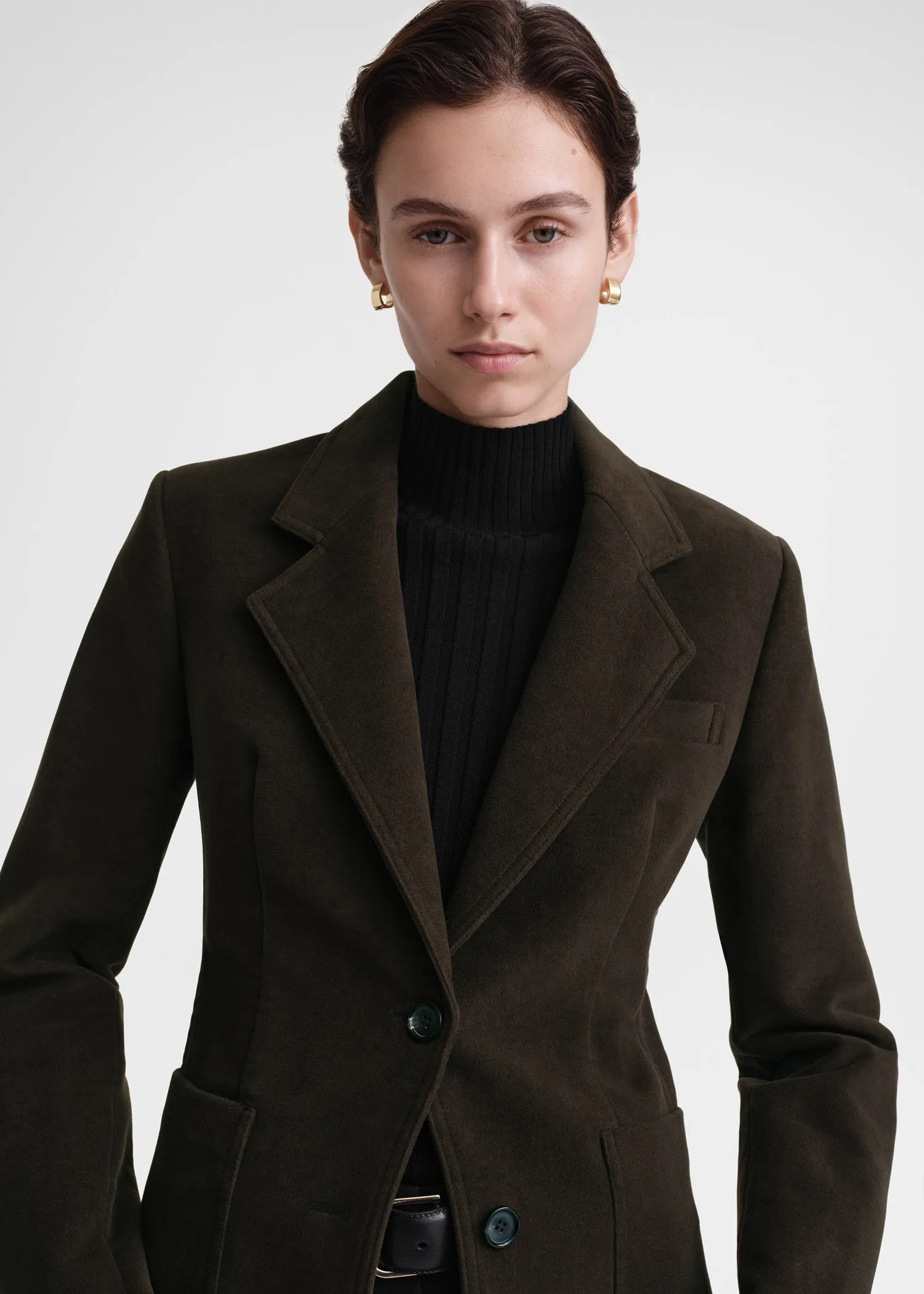 Cinched-waist moleskin blazer espresso sold by Toteme product image thumbnail 4