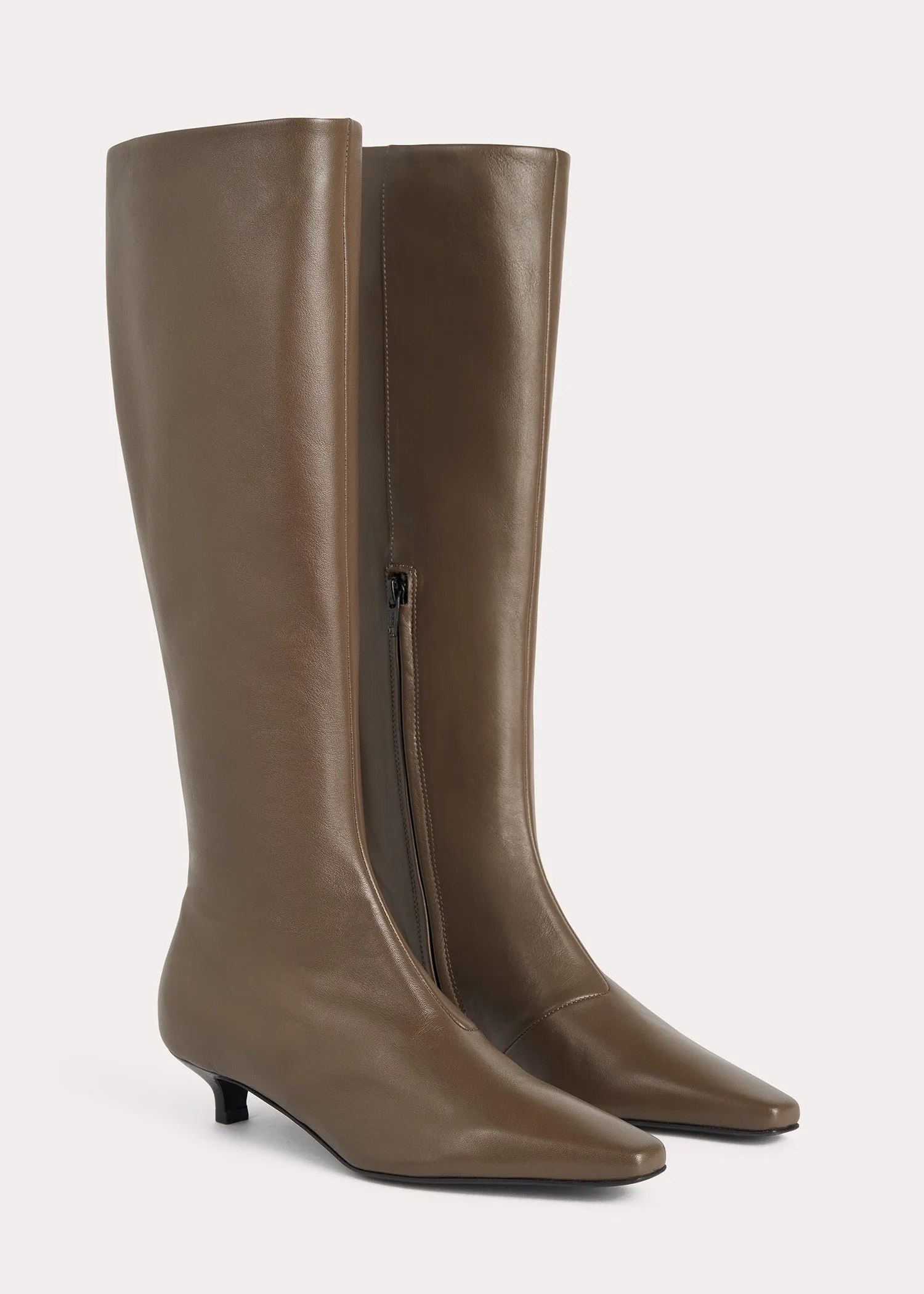 Slim leather knee-high boots ash sold by Toteme product image thumbnail 3