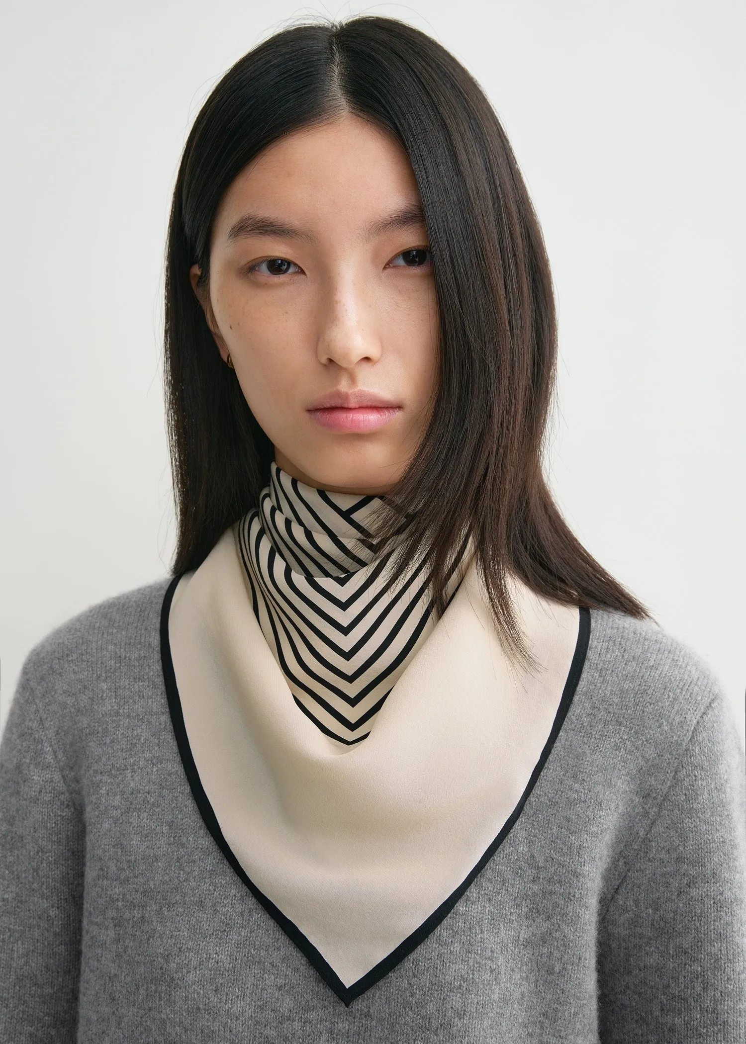 Centered monogram silk scarf crème sold by Toteme product image thumbnail 3