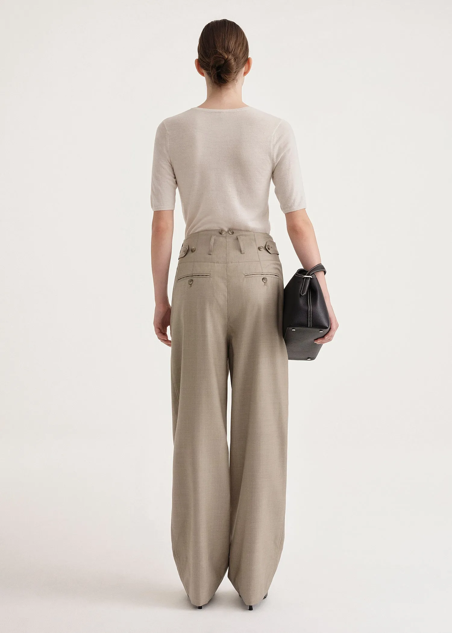 Fluid wool button trousers light hay mélange sold by Toteme product image thumbnail 2