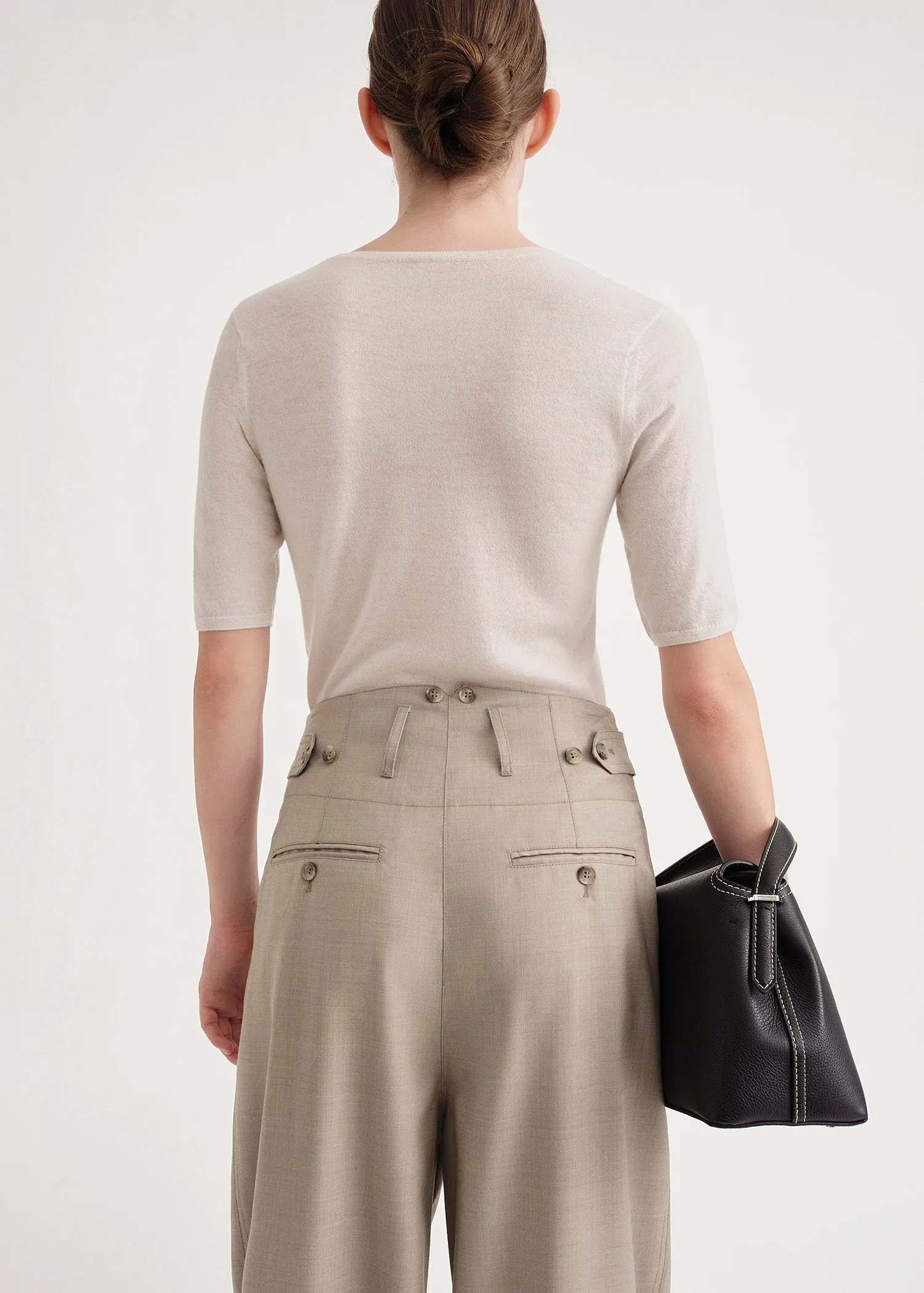 Fluid wool button trousers light hay mélange sold by Toteme product image thumbnail 3