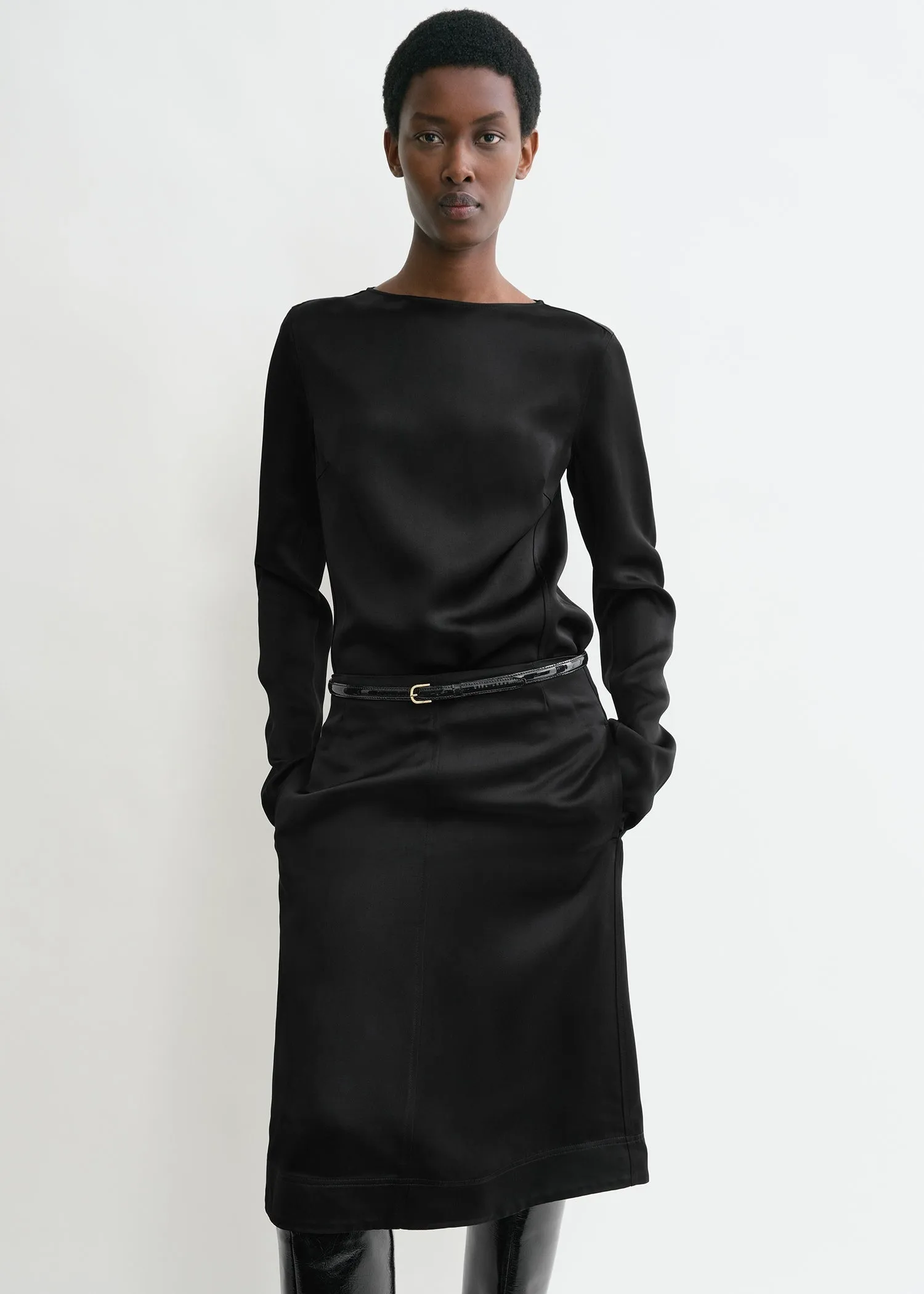 Paneled satin skirt black sold by Toteme product image thumbnail 4