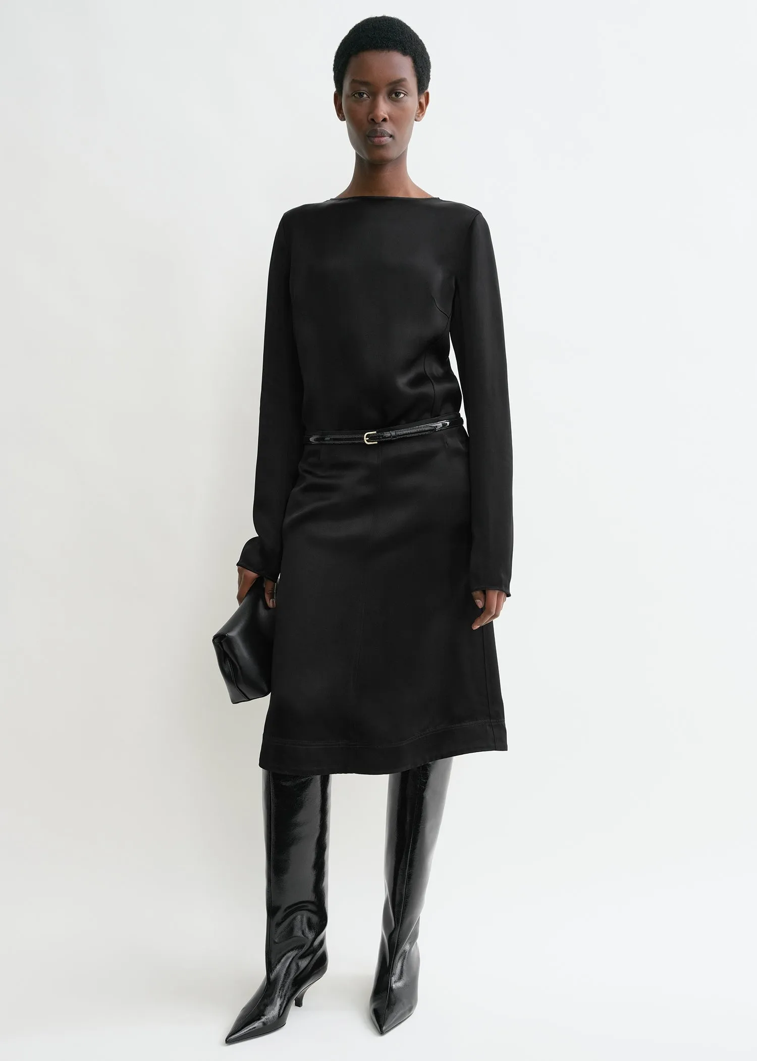Paneled satin skirt black sold by Toteme product image thumbnail 2
