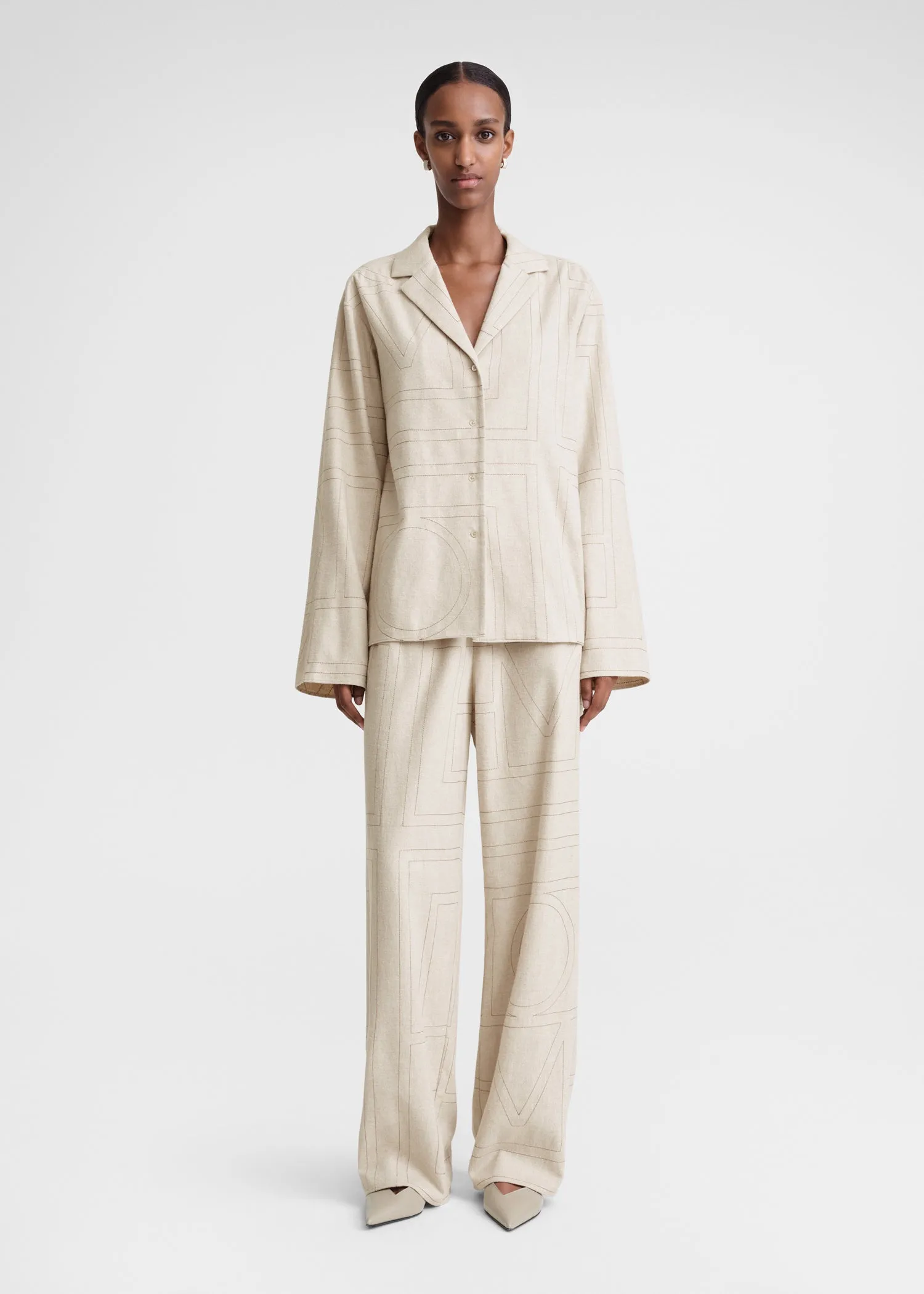 Monogram flannel pj top light beige melange sold by Toteme