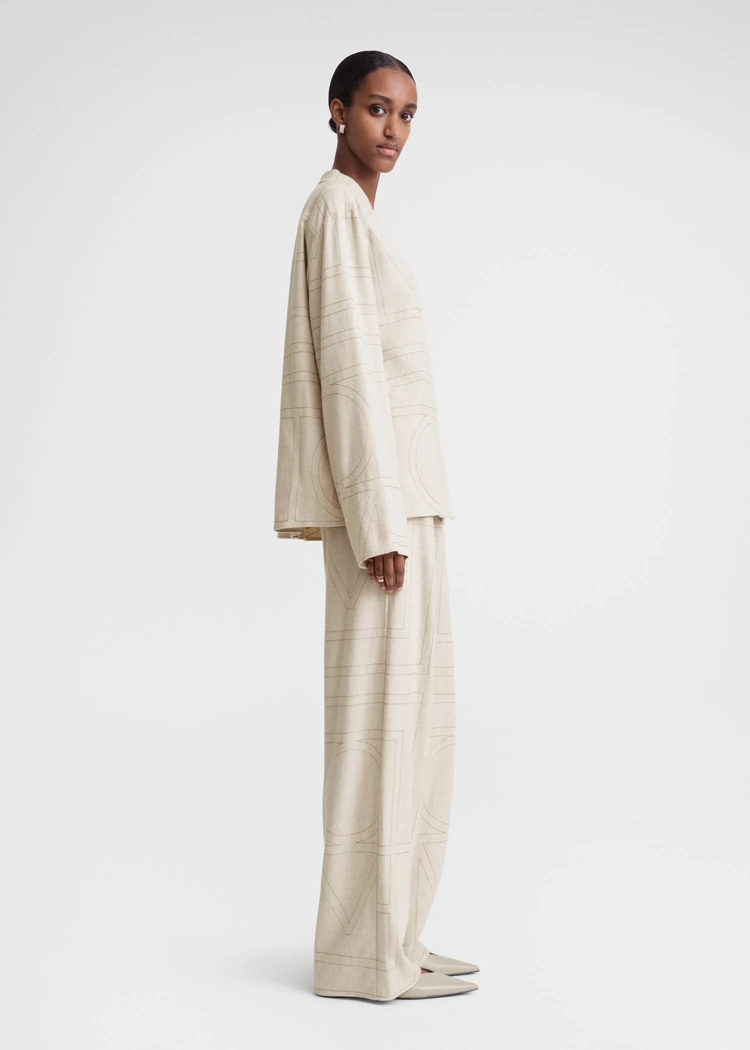 Monogram flannel pj top light beige melange sold by Toteme product image thumbnail 2