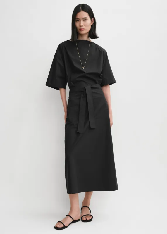 Tie-waist cotton skirt black sold by Toteme