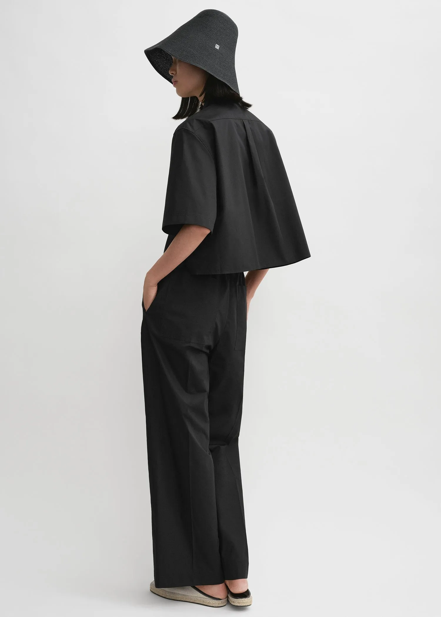 Cropped cotton-poplin shirt black sold by Toteme product image thumbnail 3
