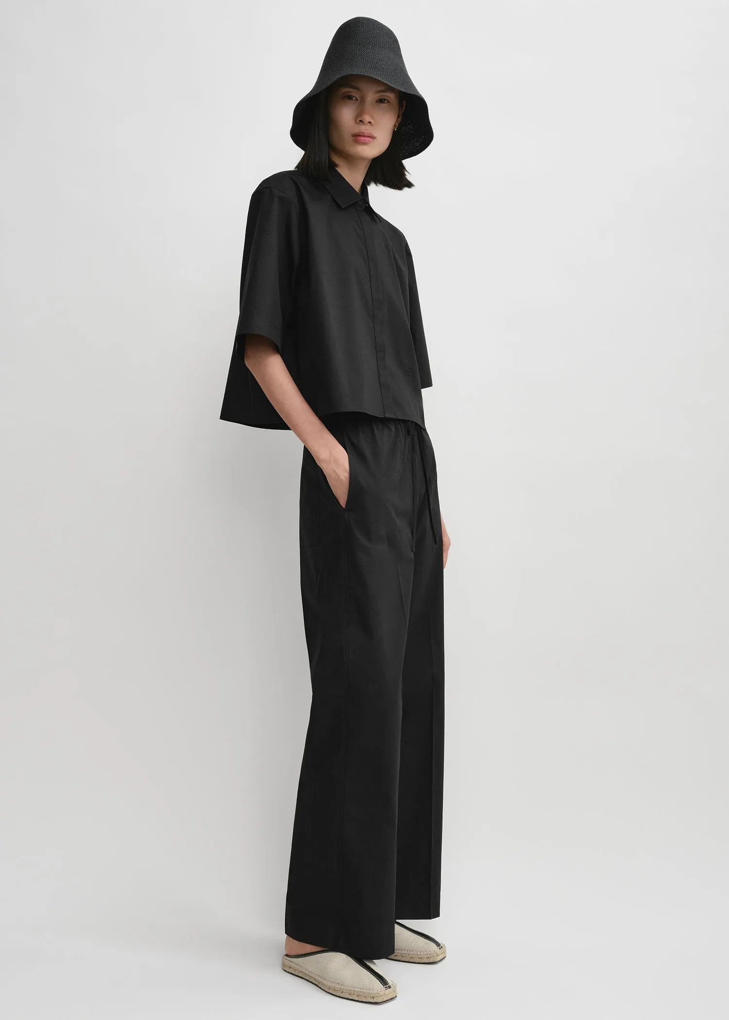 Cropped cotton-poplin shirt black sold by Toteme product image thumbnail 2