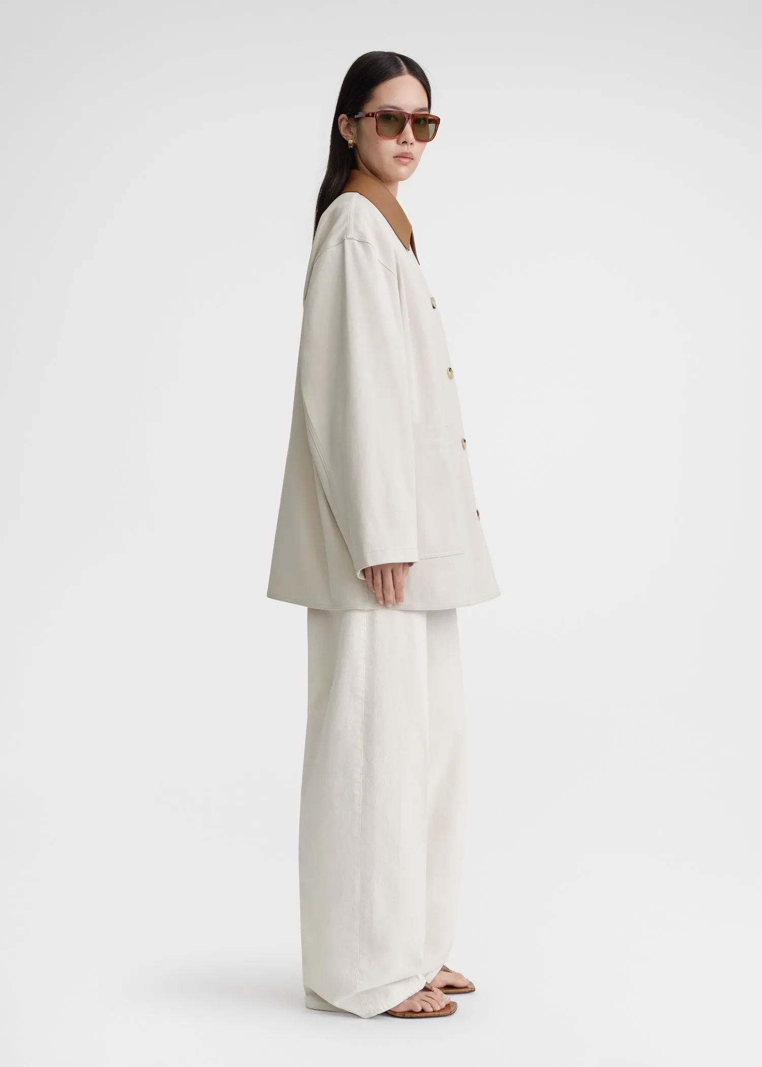 Leather-collar cotton barn jacket pebble sold by Toteme product image thumbnail 2