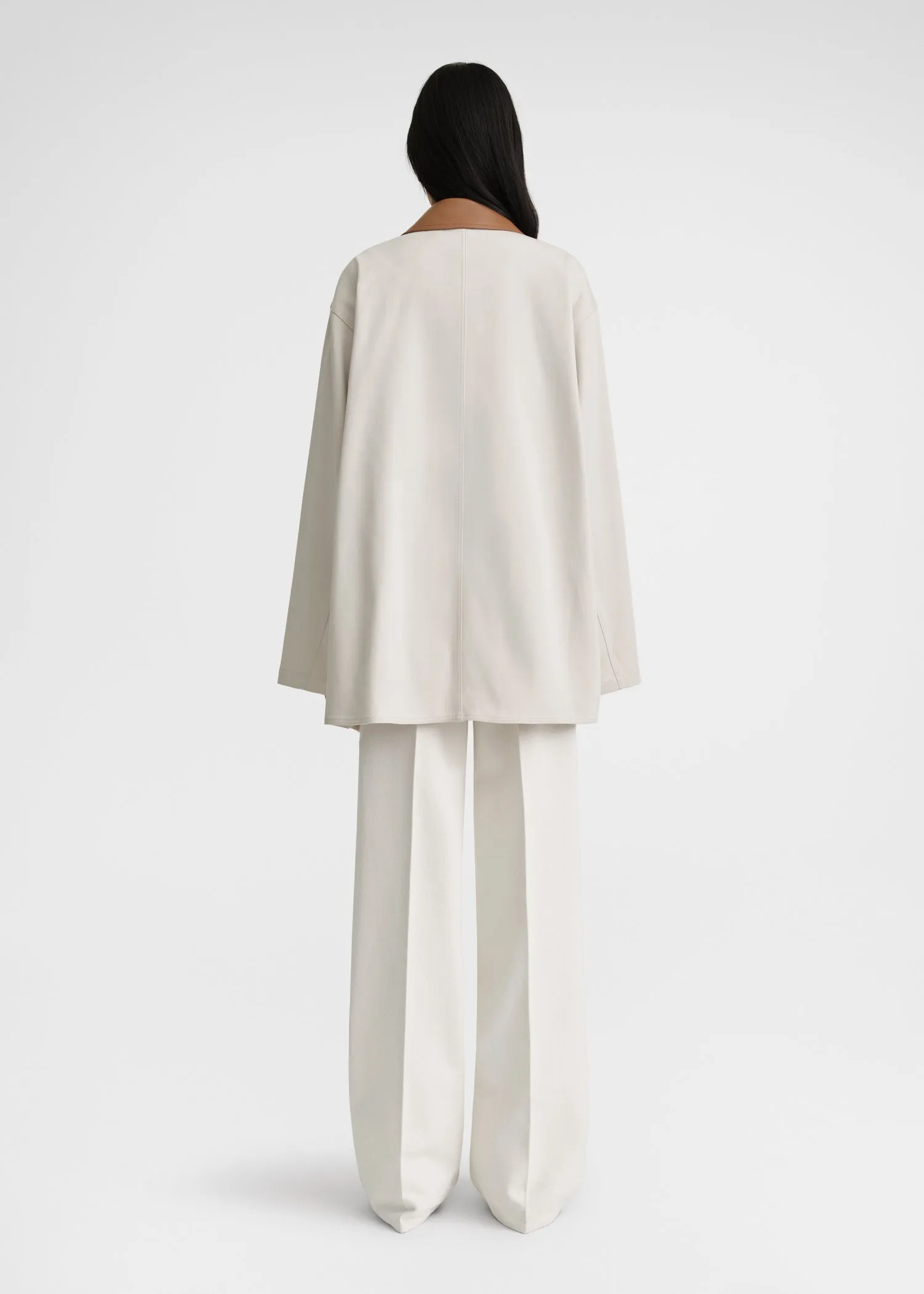 Leather-collar cotton barn jacket pebble sold by Toteme product image thumbnail 3