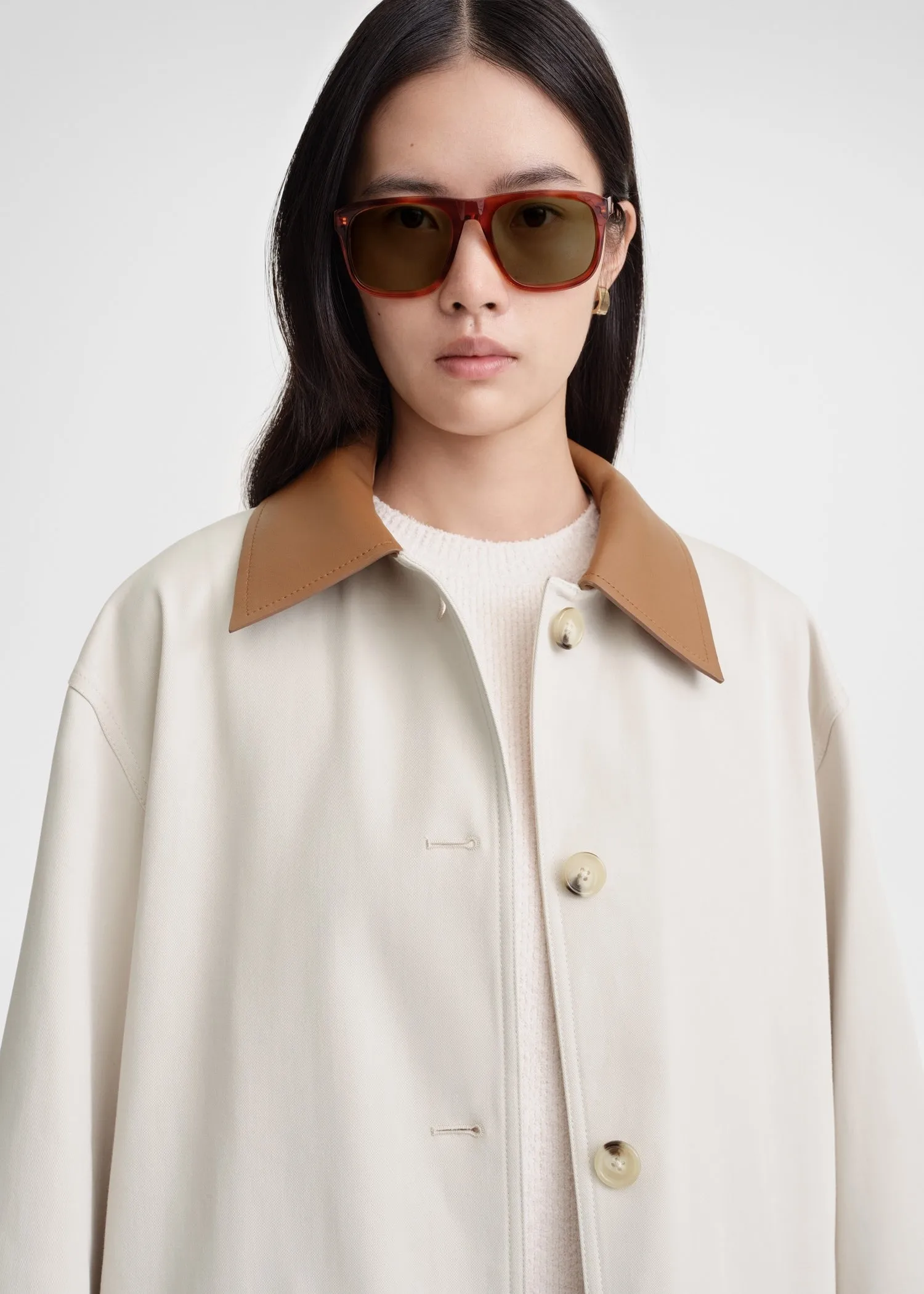 Leather-collar cotton barn jacket pebble sold by Toteme product image thumbnail 4