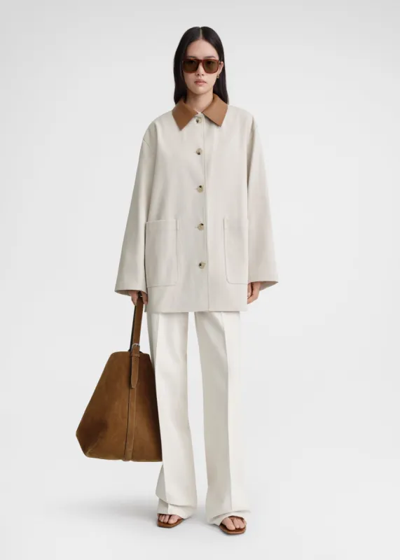 Leather-collar cotton barn jacket pebble sold by Toteme