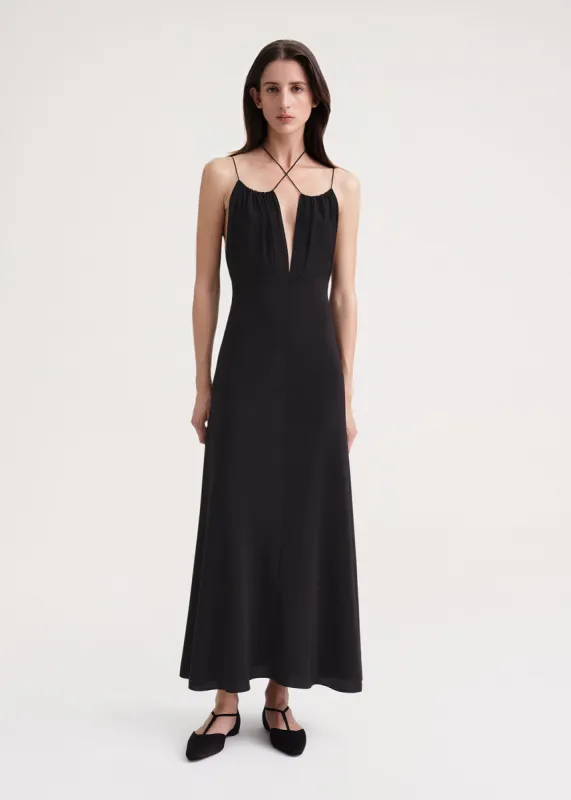 Gathered halterneck maxi dress black sold by Toteme