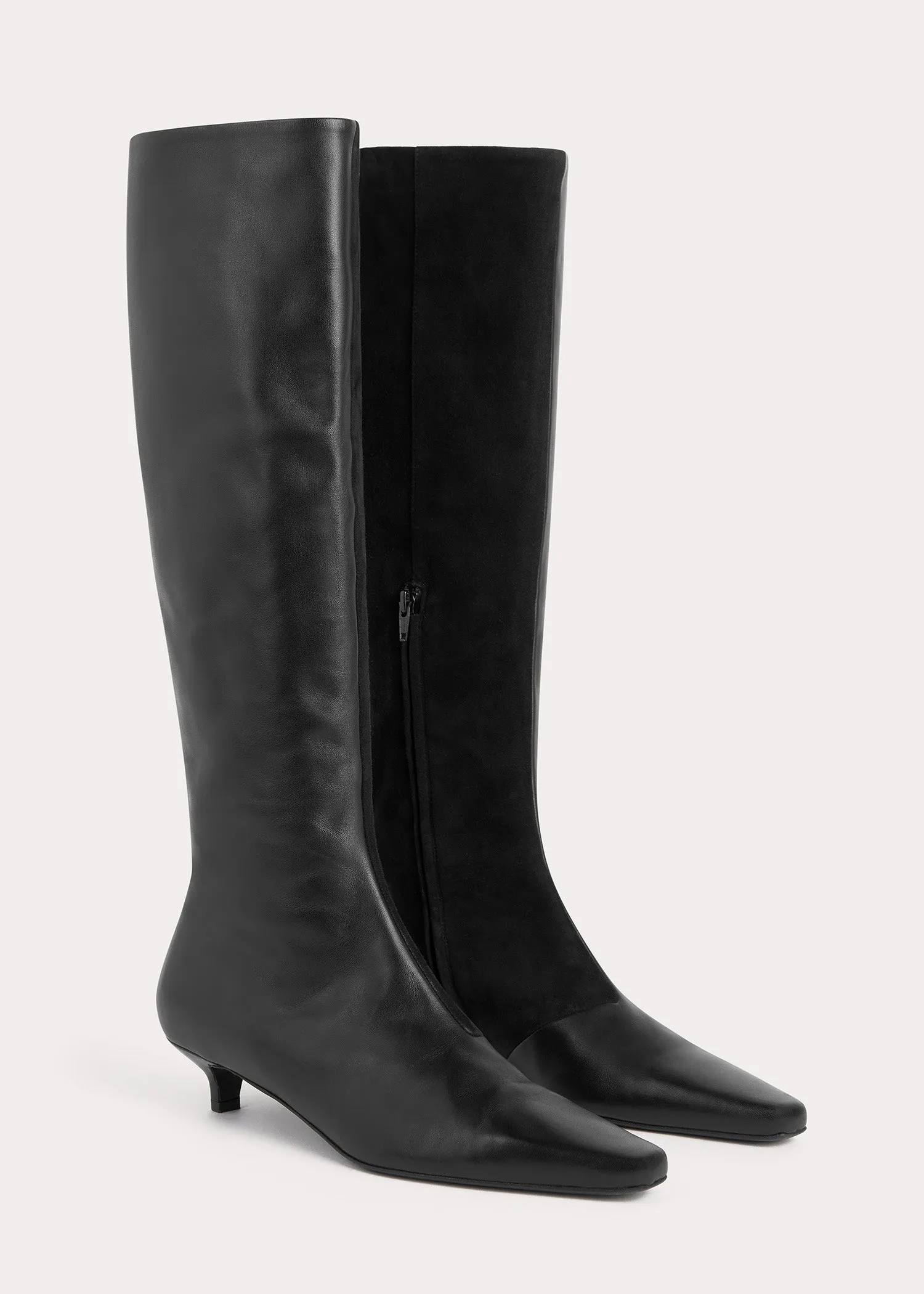 Slim leather-suede knee-high boots black sold by Toteme product image thumbnail 3