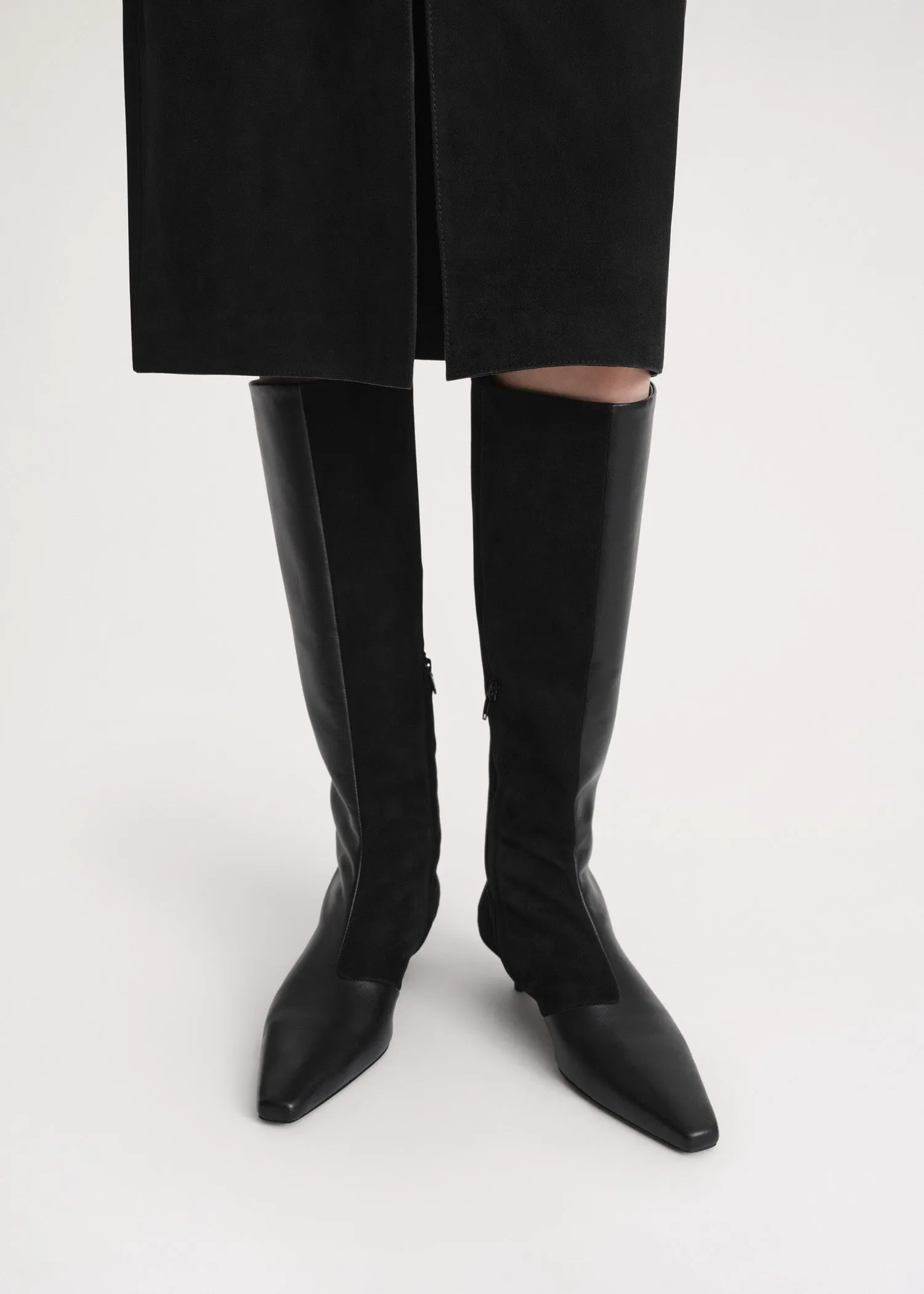 Slim leather-suede knee-high boots black sold by Toteme product image thumbnail 2