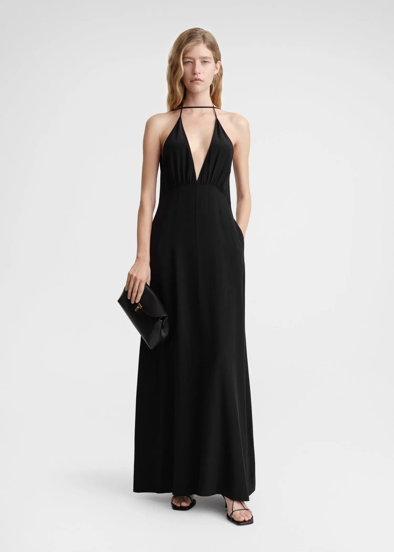 Double-halter silk dress black sold by Toteme