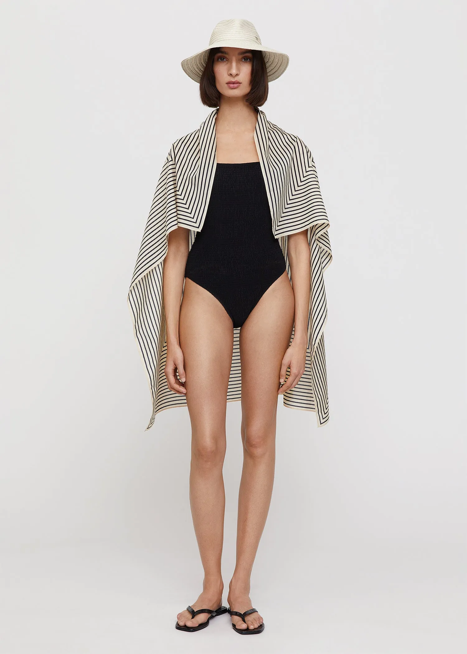 Signature monogram cotton blanket scarf creme sold by Toteme product image thumbnail 2