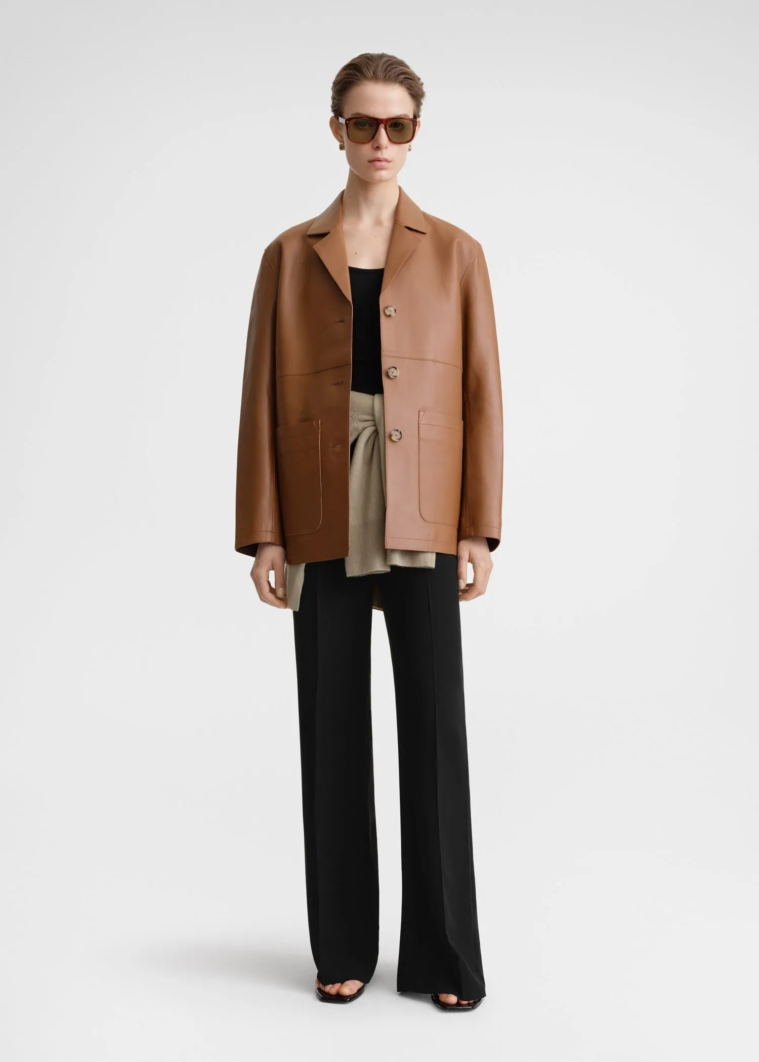 Clean leather jacket tan sold by Toteme
